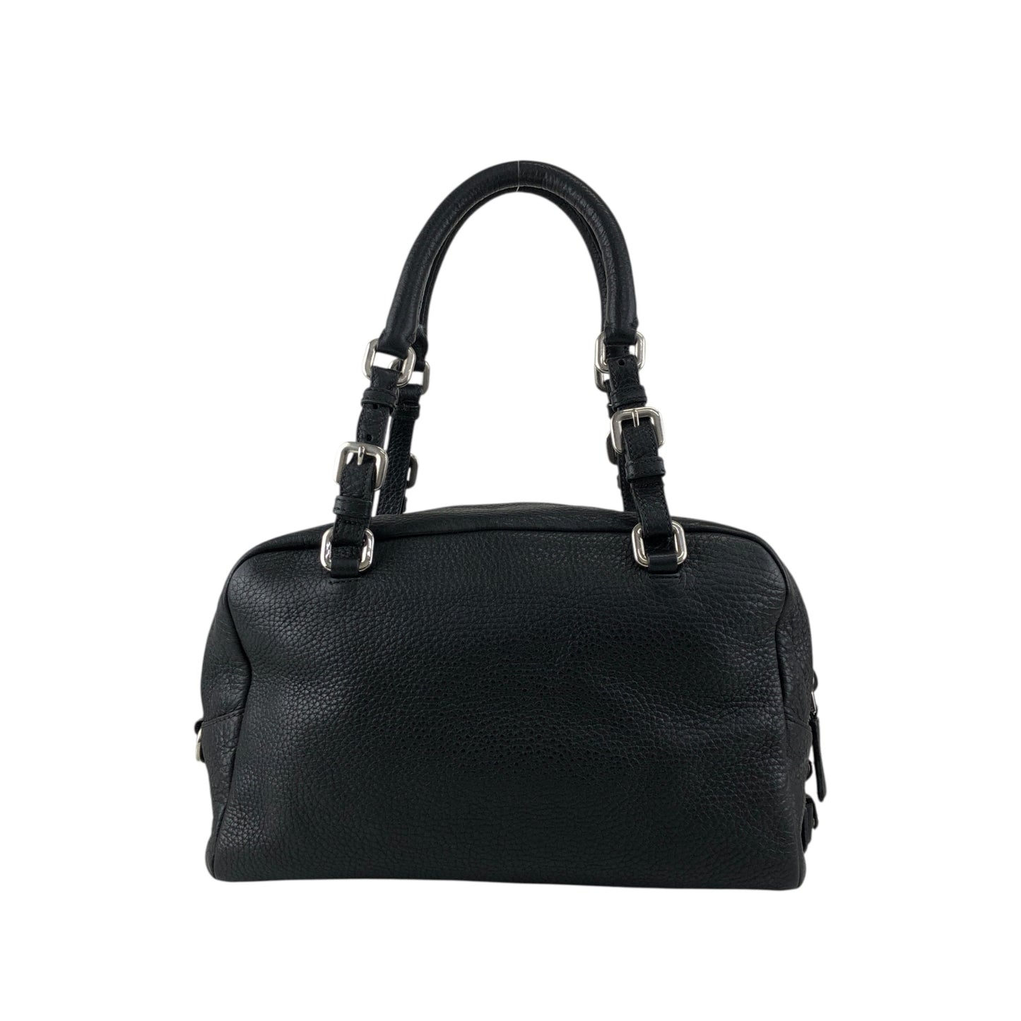 PRADA Logo Embossed Small Boston bag Handbag Black Vintage maefbu