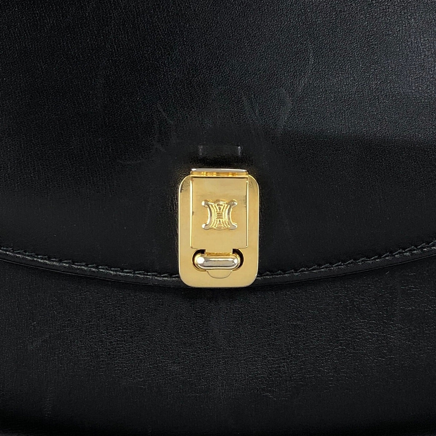 CELINE Blason Front Buckle Shoulder bag Black Vintage ery5dr