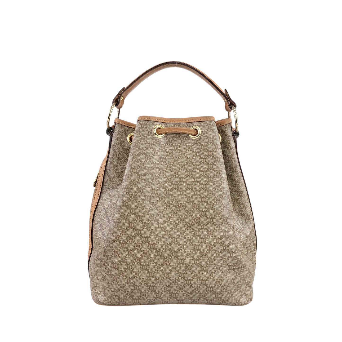 CELINE Macadam Two-way Drawstring Handbag Shoulder bag Beige Vintage jtr86n