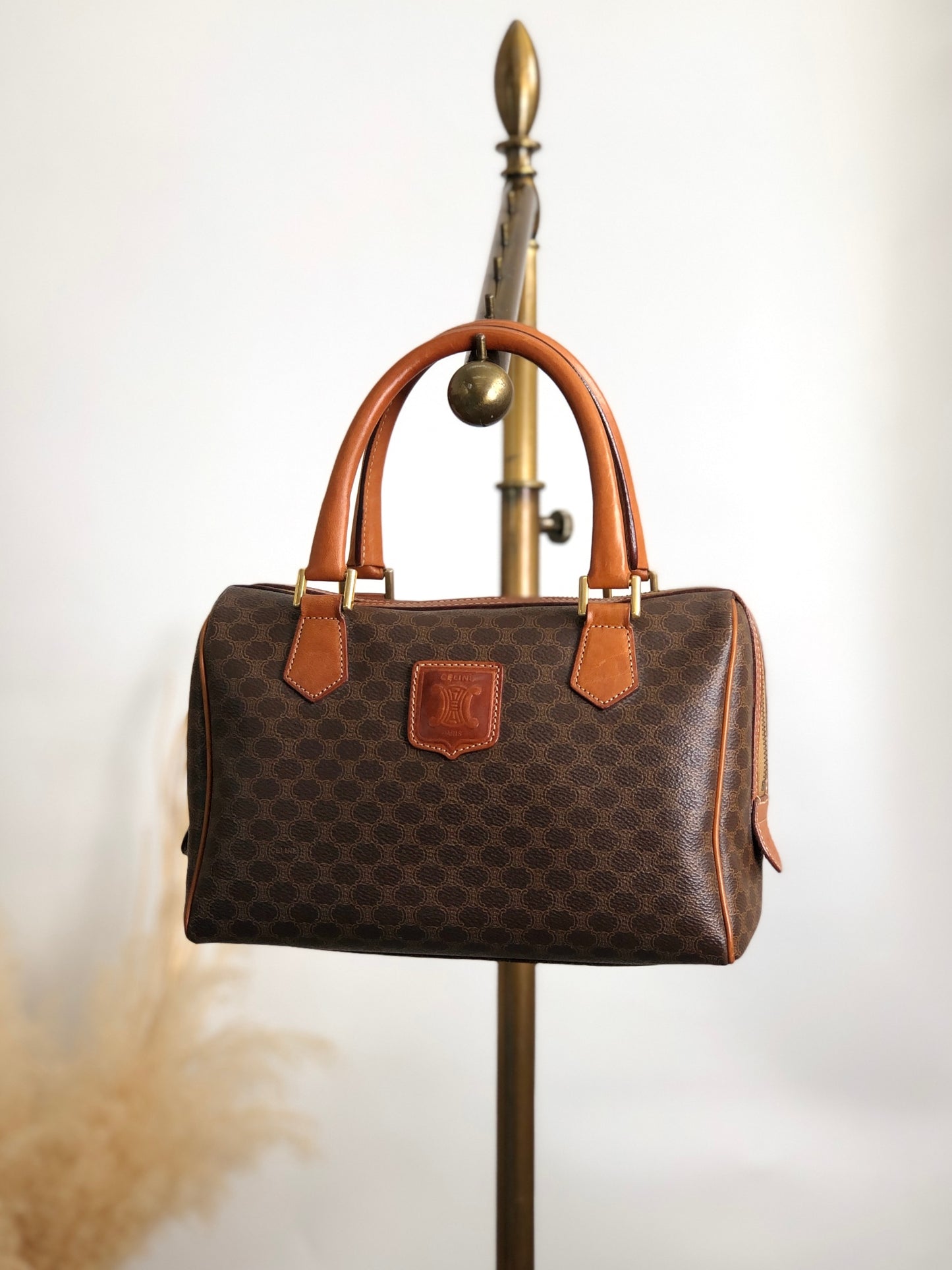 CELINE Macadam Blason Handbag Boston bag Brown Vintage xrgcpj