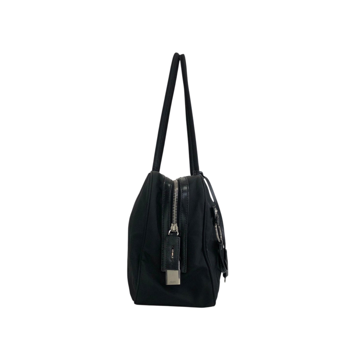 PRADA Triangle Logo Padlock Small Boston bag Handbag Black Vintage a5w87e