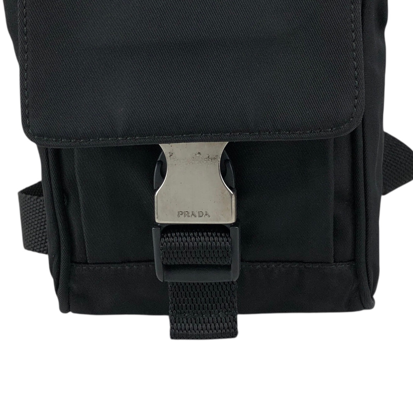 PRADA Tessuto Triangle Logo Front Buckle Small Shoulder bag Black Vintage efbuwg