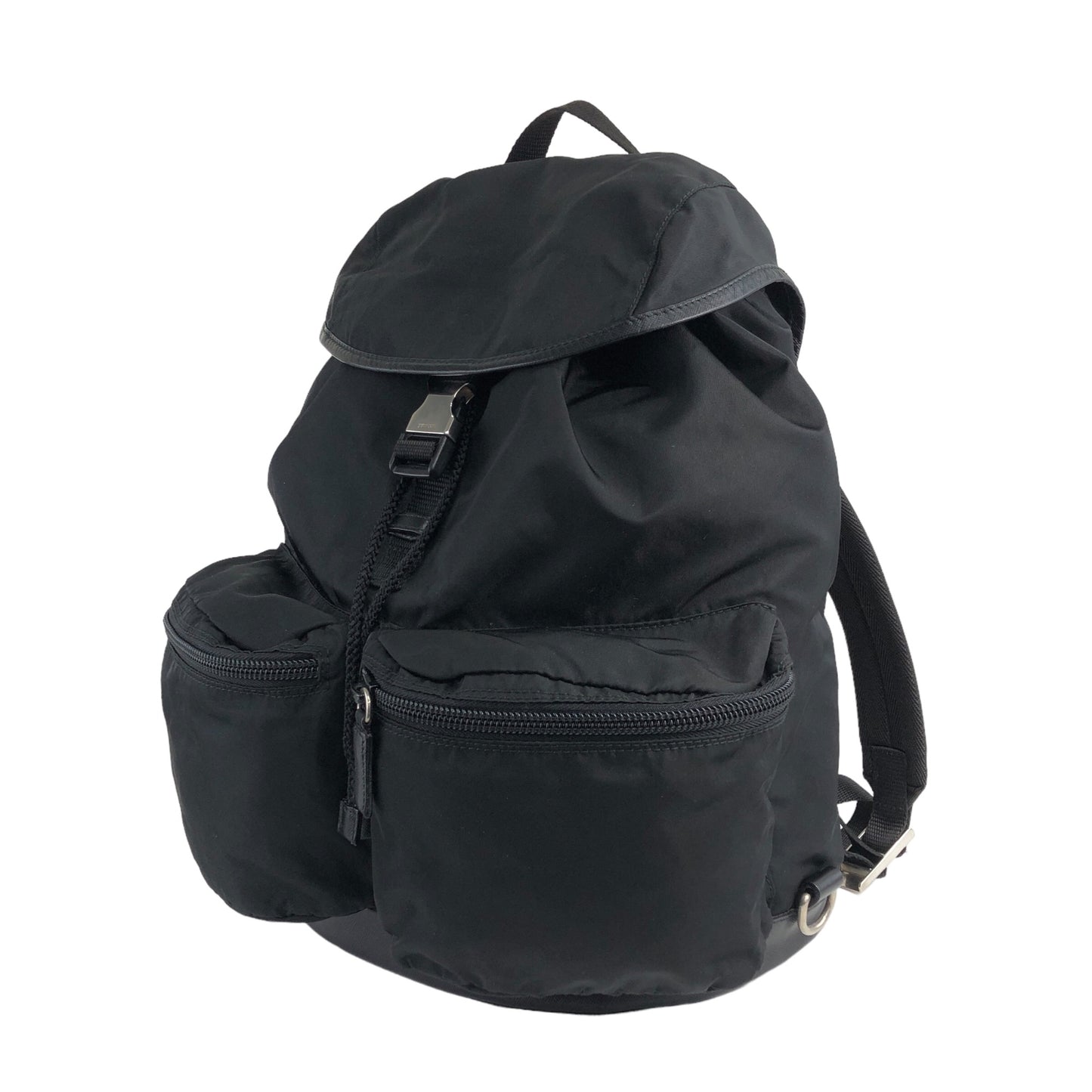 PRADA Triangle Logo Double Pocket Backpack Black Vintage avewmk
