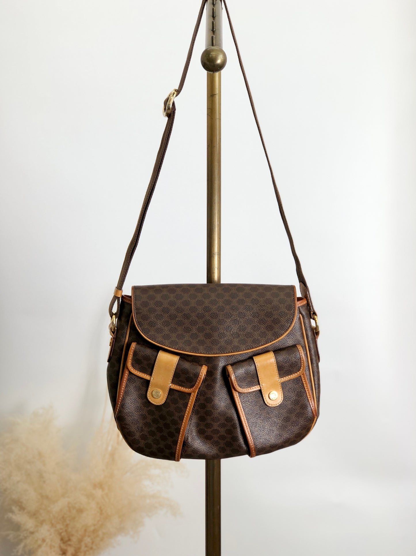 CELINE Macadam Double Pocket Shoulder bag Brown Vintage a3bmb4