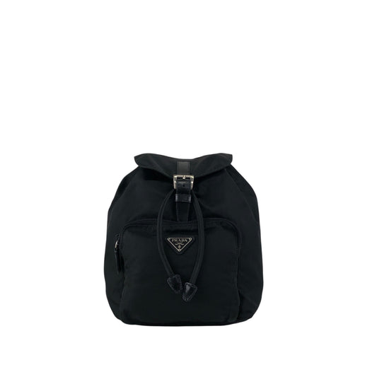 PRADA Tessuto Triangle Logo Front Buckle Backpack Black Vintage 8gfpuf