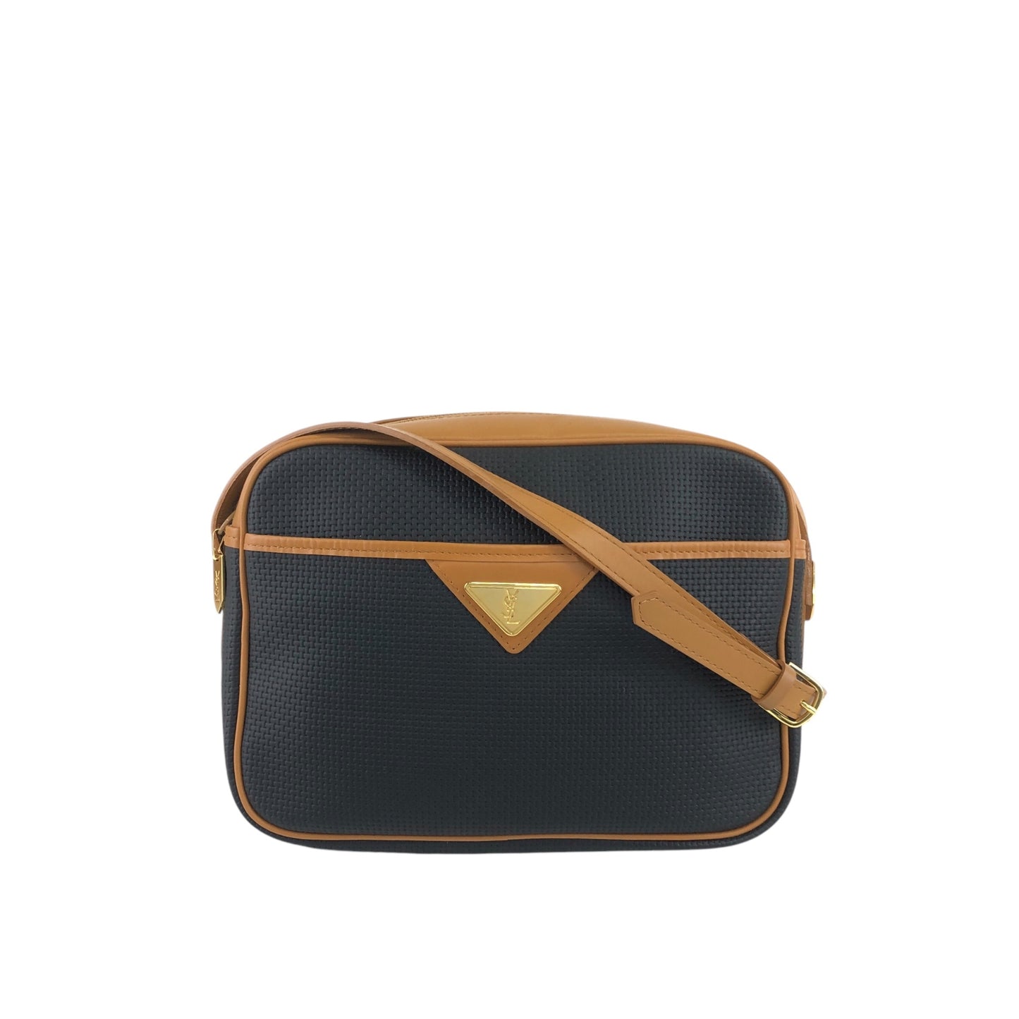 Yves Saint Laurent YSL Logo 單肩包 黑色×駝色 復古 yia45g