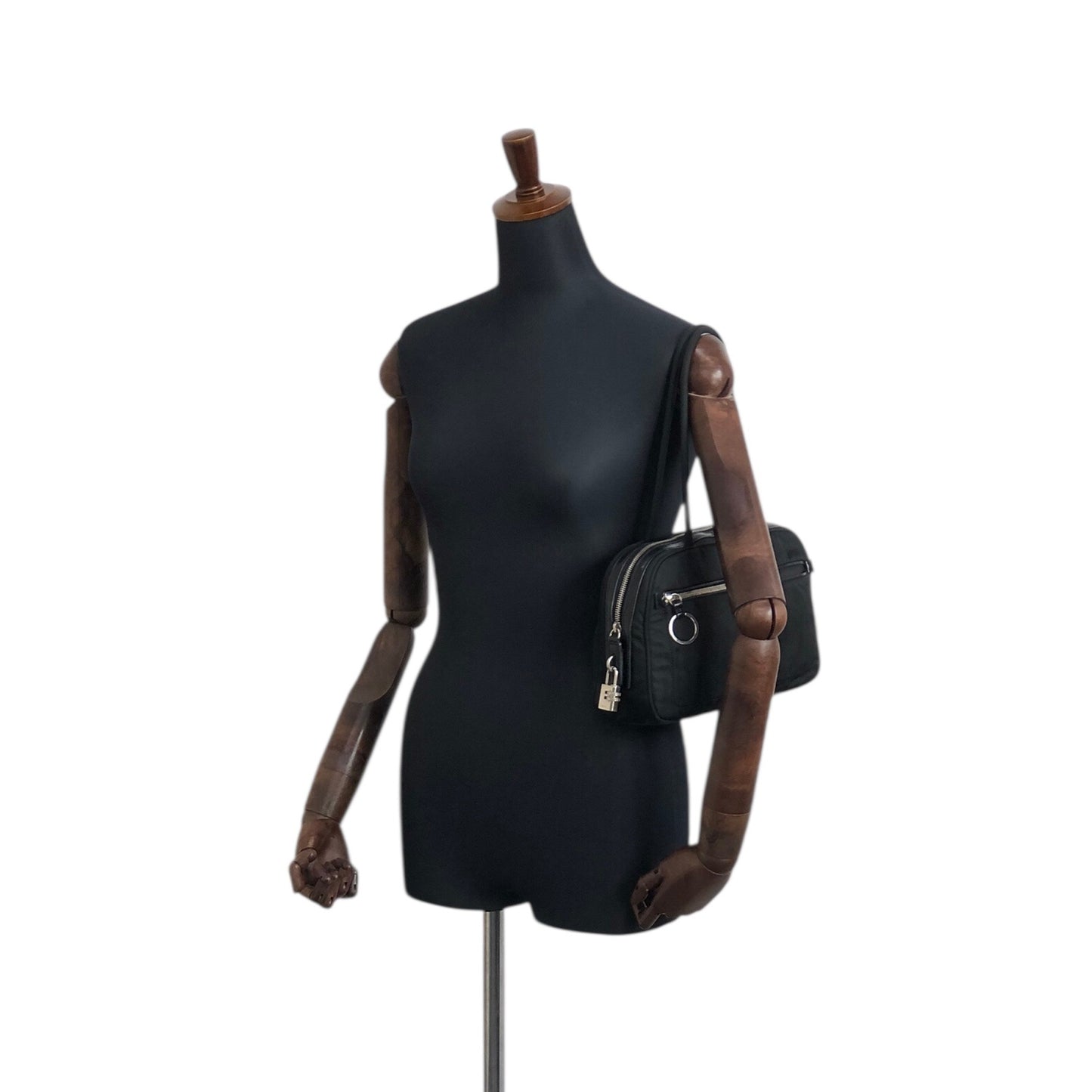 PRADA Tessuto Triangle Logo Front Pocket Small Boston bag Handbag Black Vintage gips8j