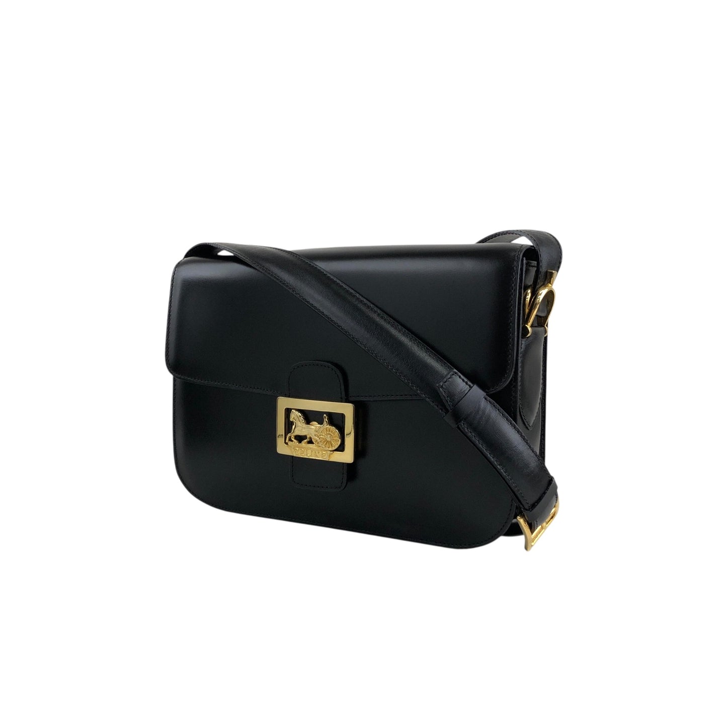 CELINE Horse Carriage Crossbody Shoulder bag Black Vintage 4mrnet