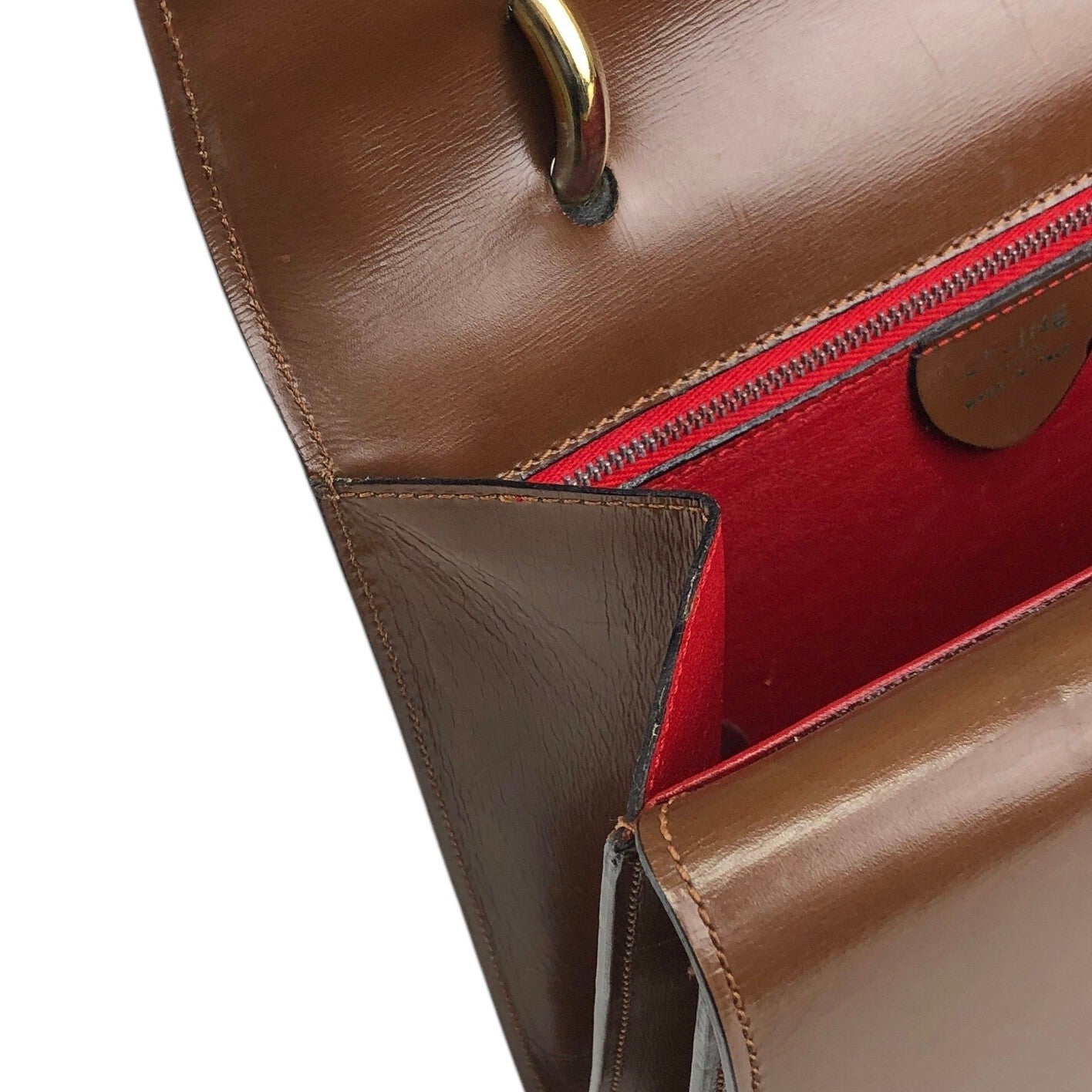 CELINE Horse Bit Double Flap Handbag Brown Vintage yxn6s8