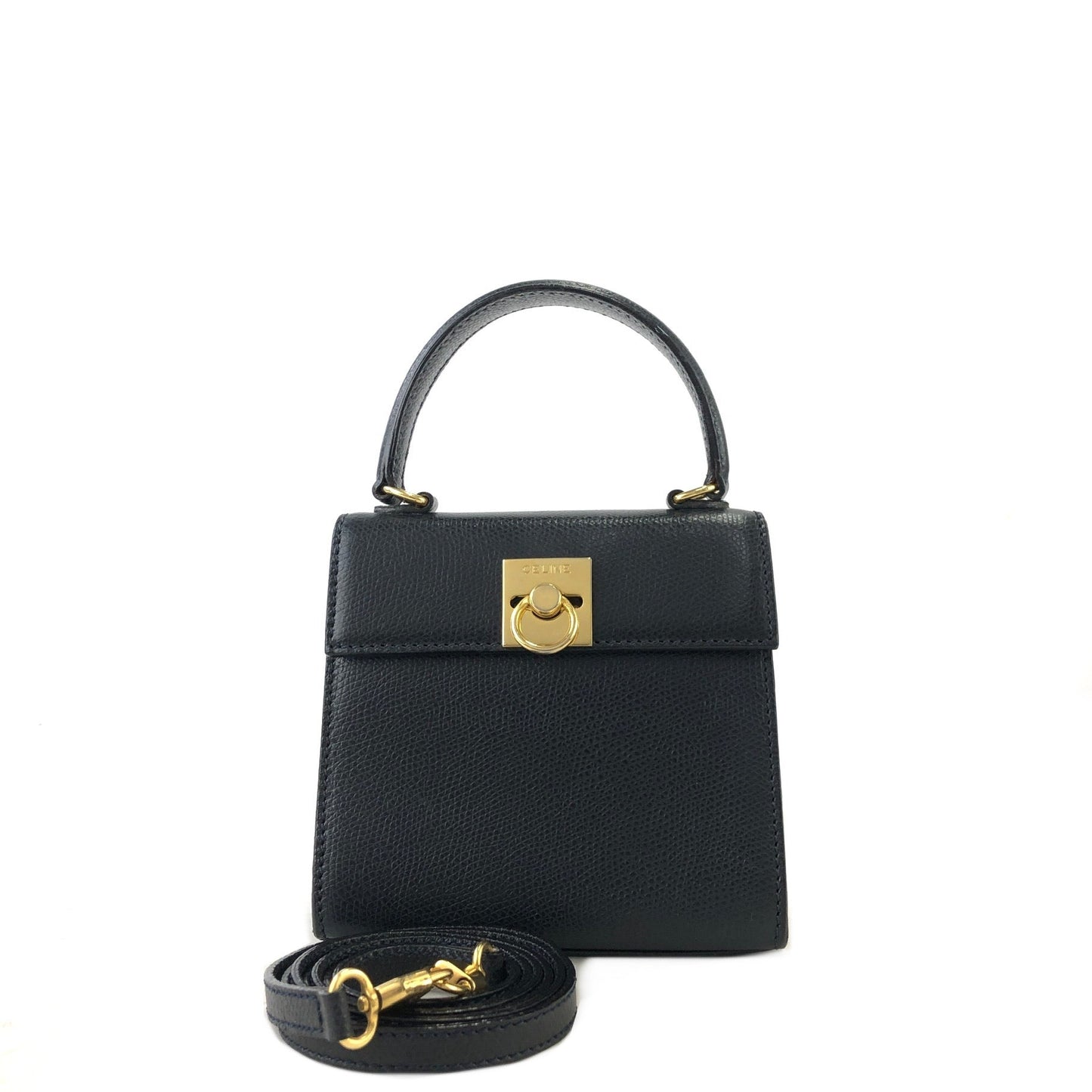 CELINE Gancini Gancini Leather Two-way Handbag Shoulder bag Navy Vintage kkhrd5