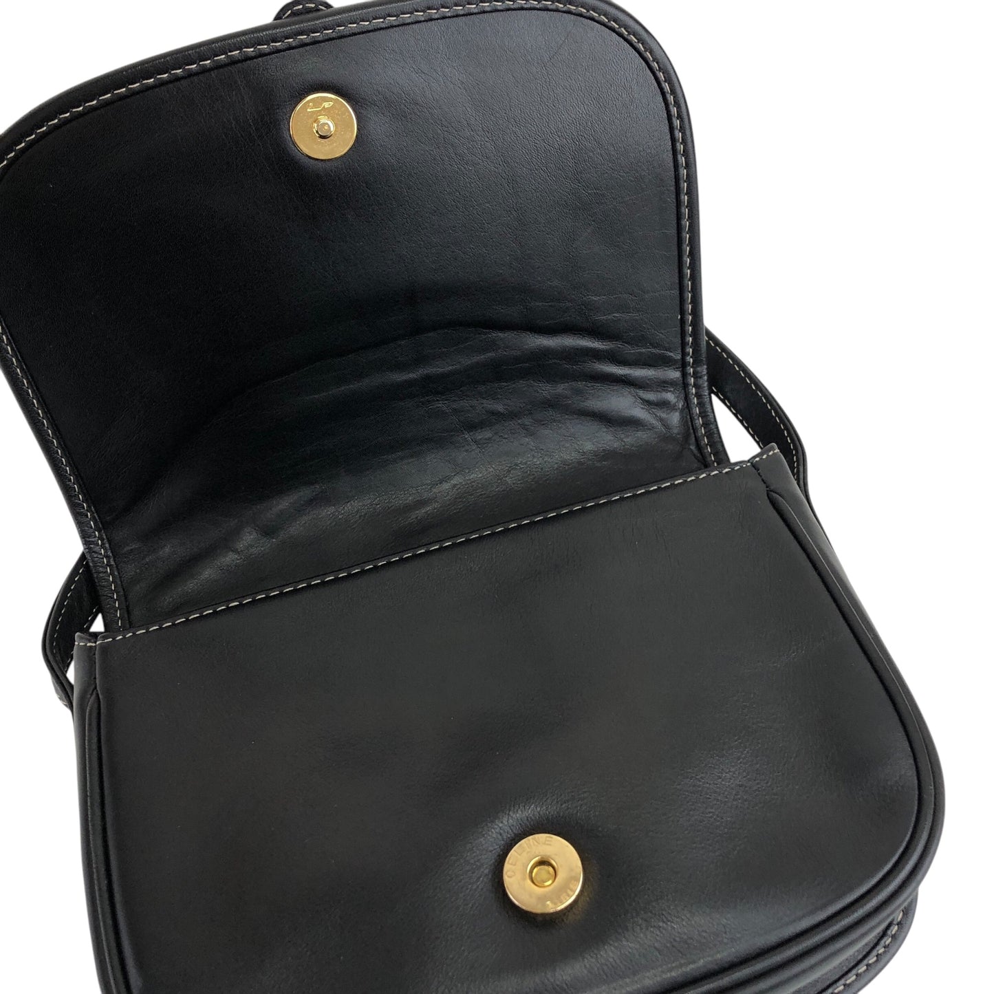 CELINE Belt Buckle Stitch Shoulder bag Black Vintage 8d2v6y