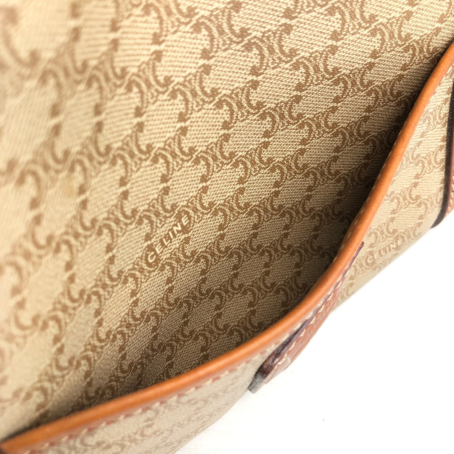 CELINE Macadam Blason Handbag Boston bag Beige Vintage ud4tv5
