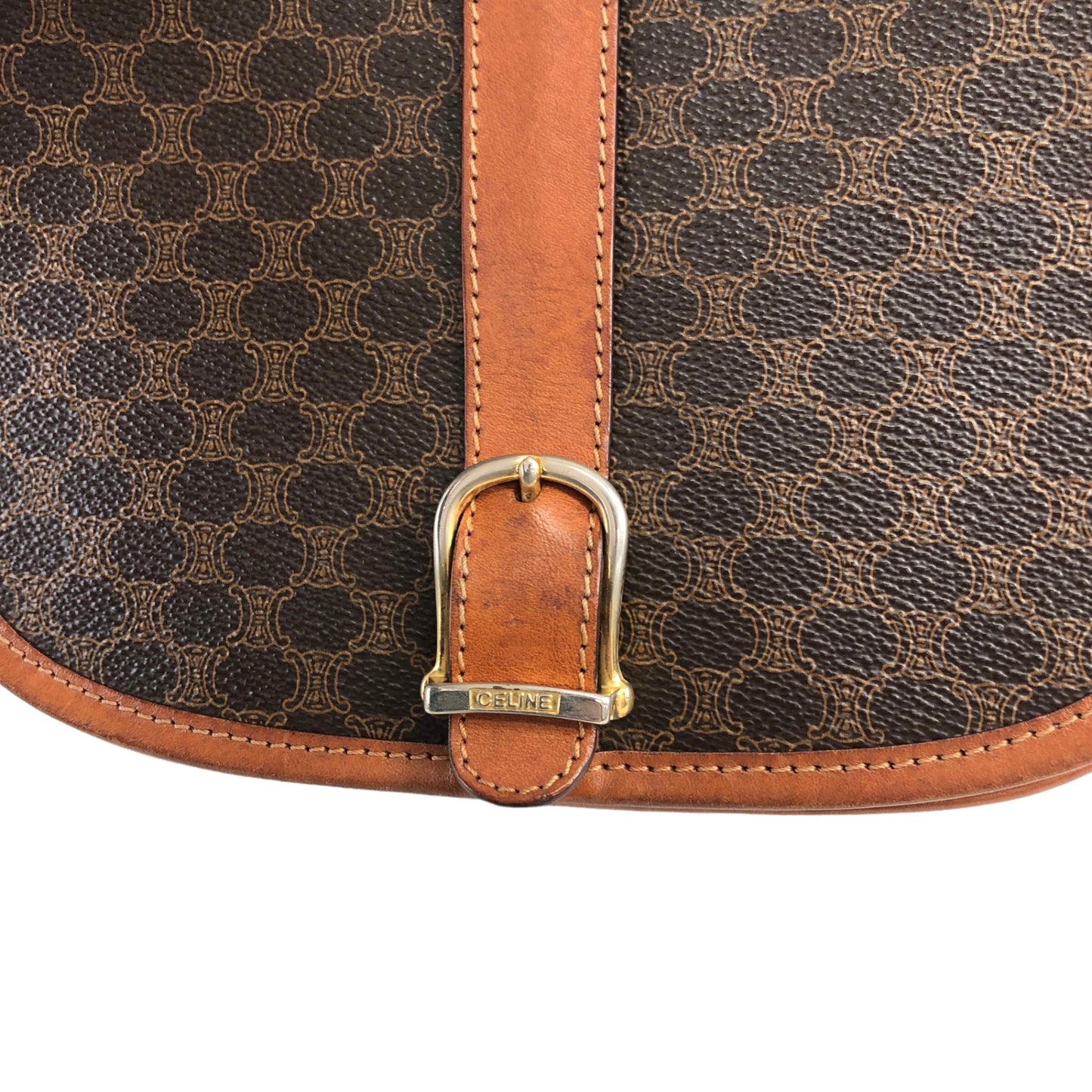CELINE Macadam Front Buckle PVC Leather Shoulder bag Brown Vintage 7dgwui