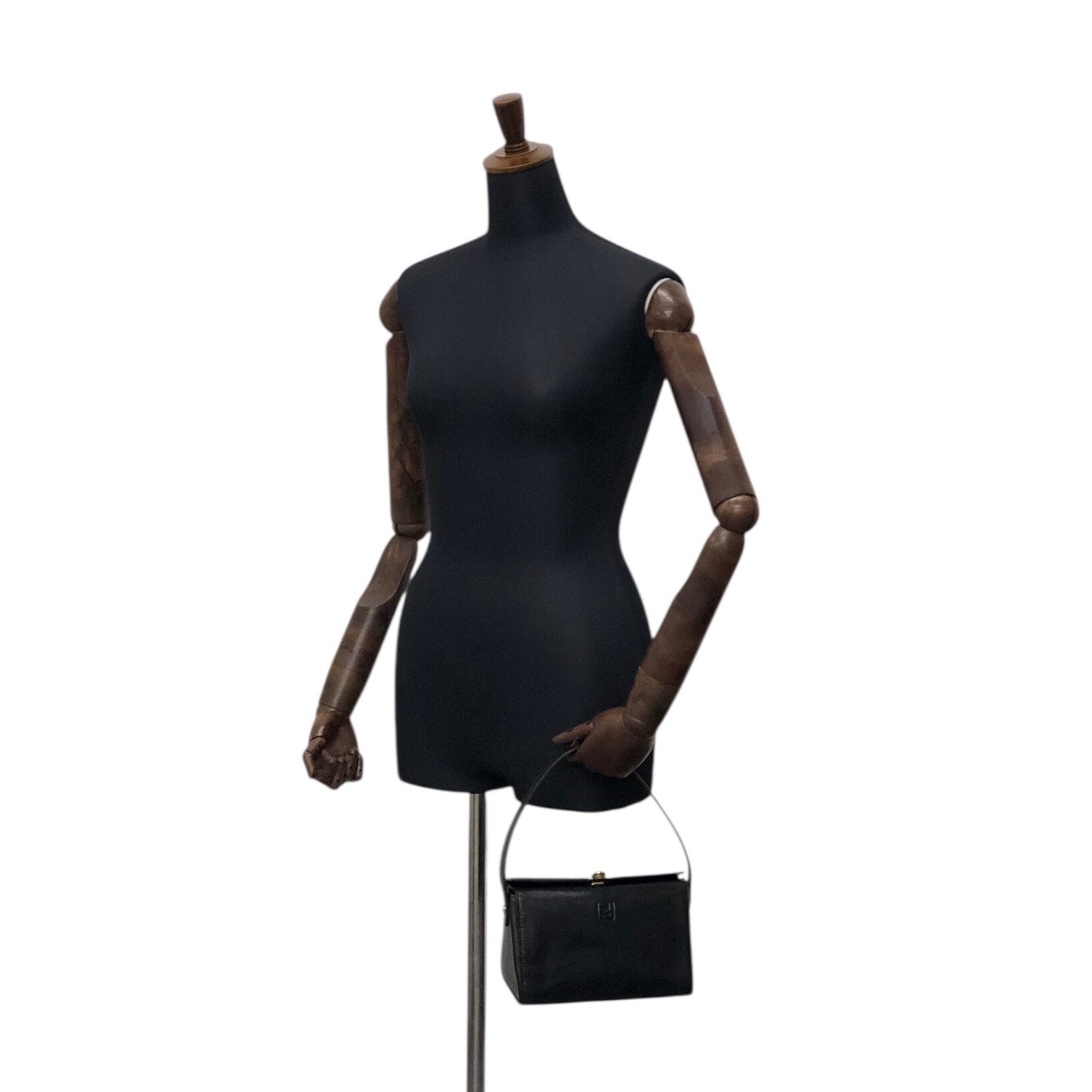 FENDI Logo Embossed Handbag Black Vintage yyxgsd
