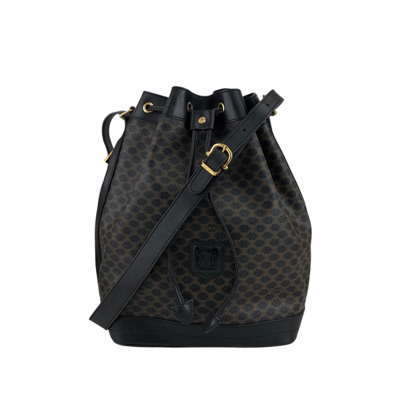 CELINE Macadam Blason Drawstring Shoulder bag Black Vintage x5e8fx