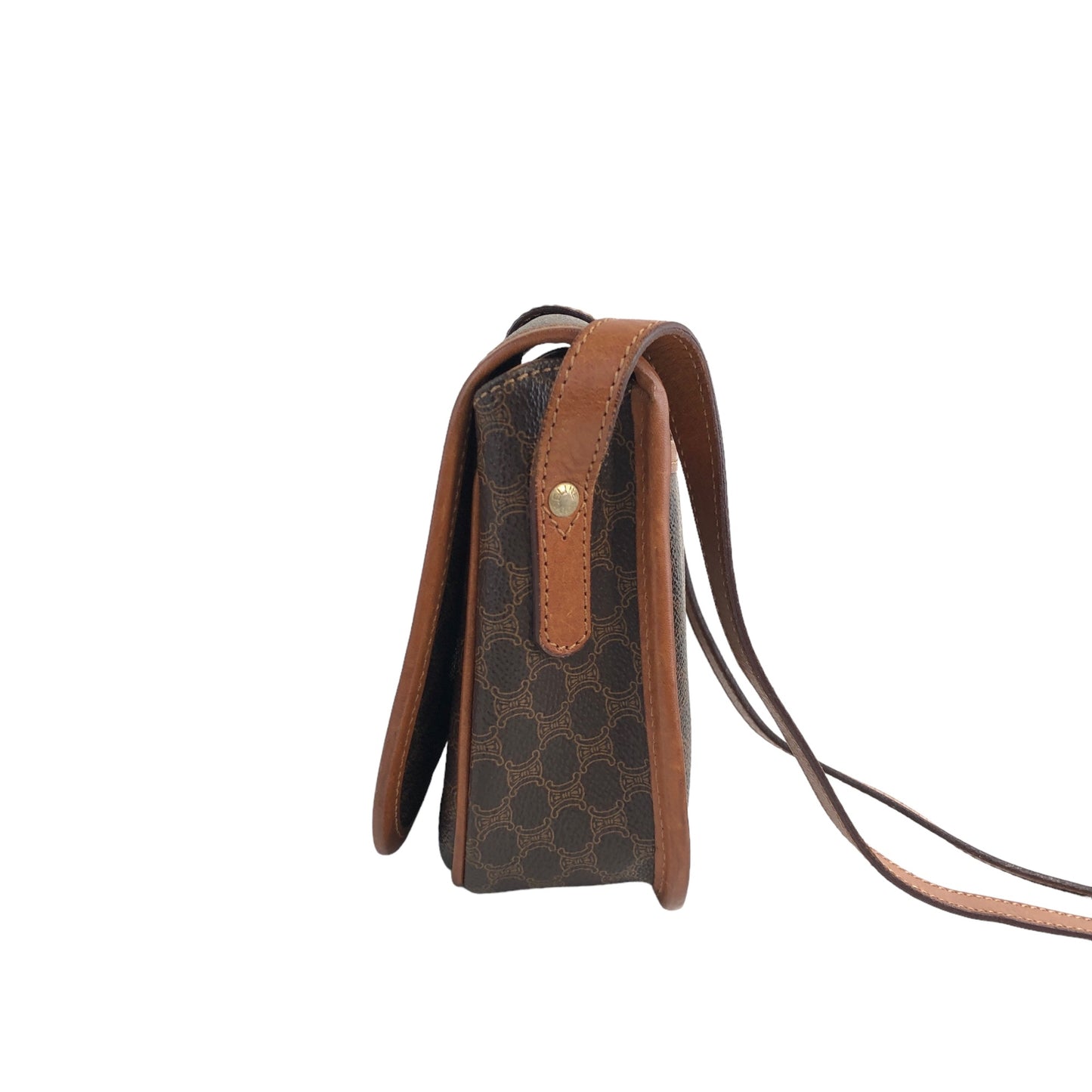 CELINE Macadam Front Buckle PVC Leather Shoulder bag Brown Vintage 7dgwui