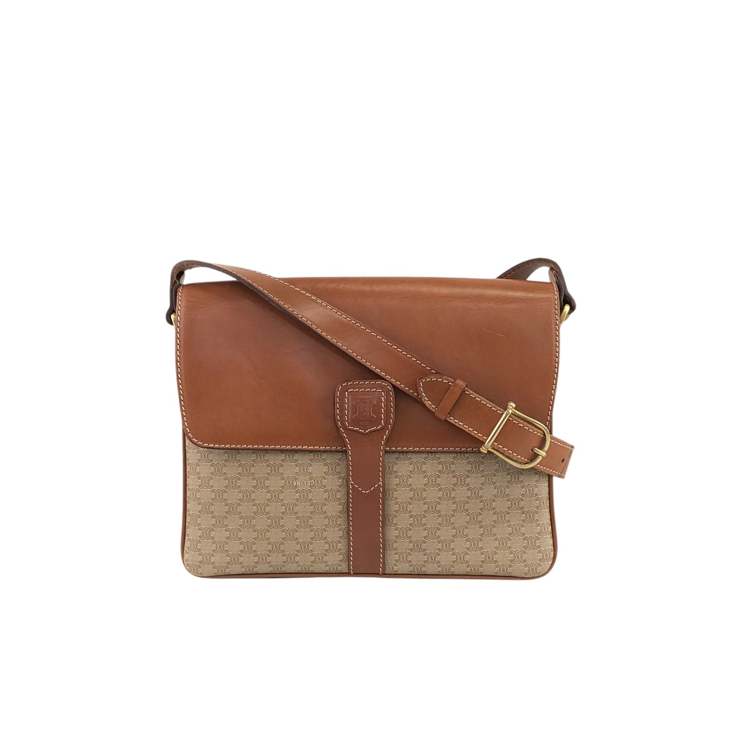 CELINE Macadam Blason Shoulder bag Beige Vintage hwdc65
