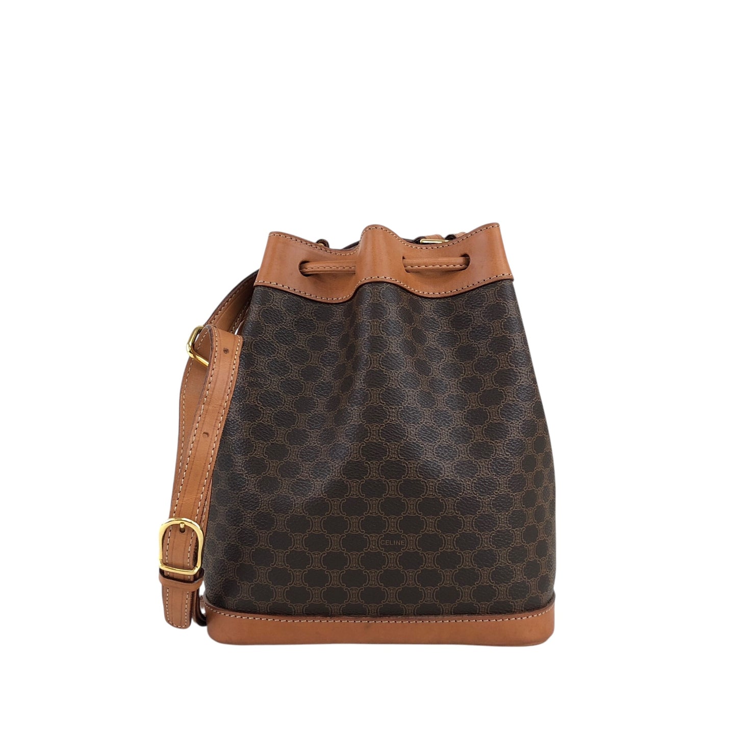 CELINE Macadam Drawstring Shoulder bag Brown Vintage eavnn8