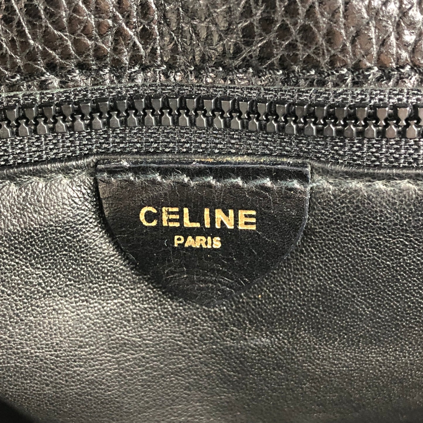 CELINE Logo Embossed Shoulder bag Black Vintage 66np7h