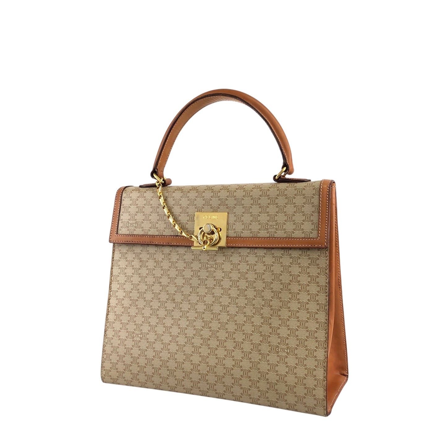 CELINE Macadam Gancini Top Handle Handbag Beige Vintage 7t3nty