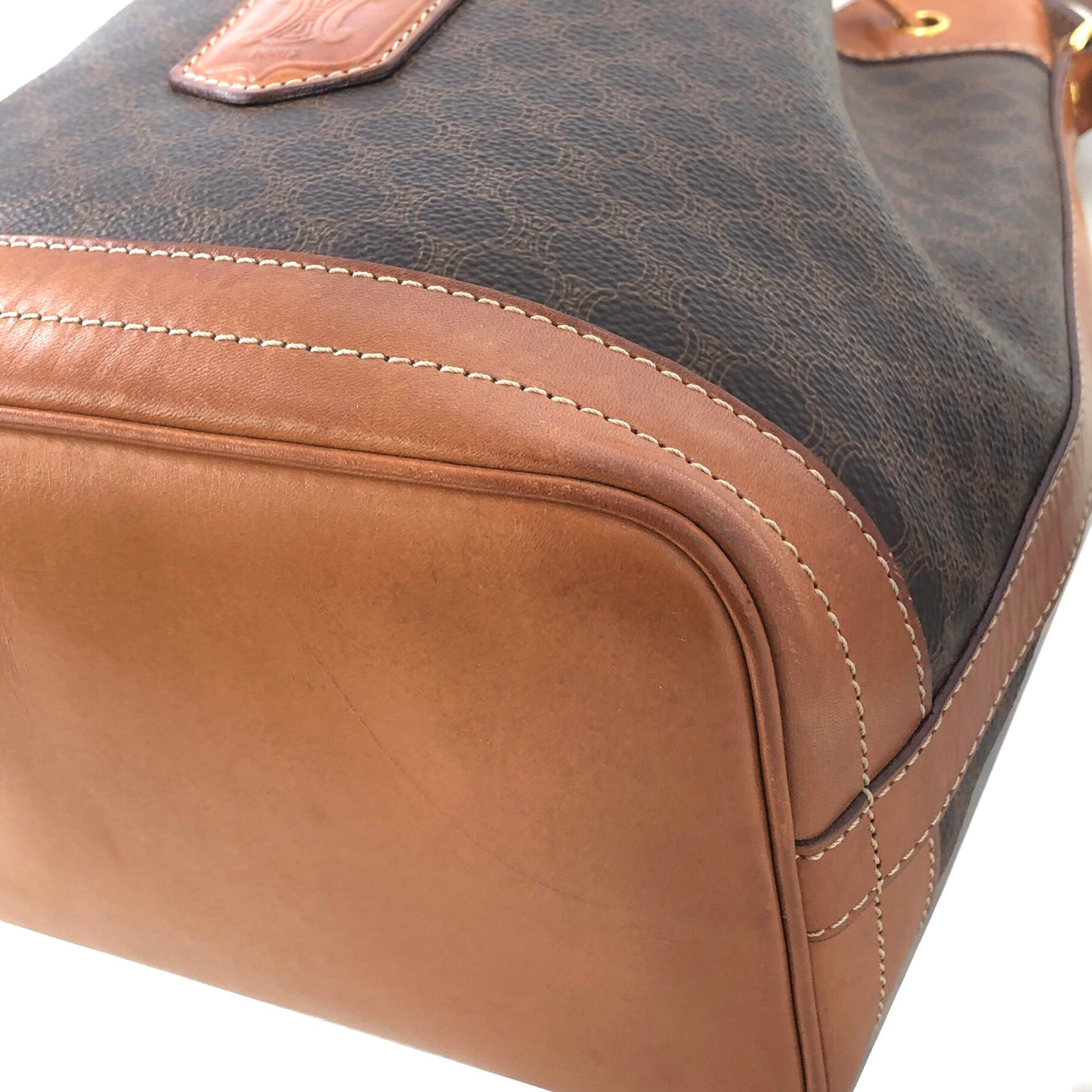 CELINE Macadam Blason Drawstring Shoulder bag Brown Vintage vi7byb