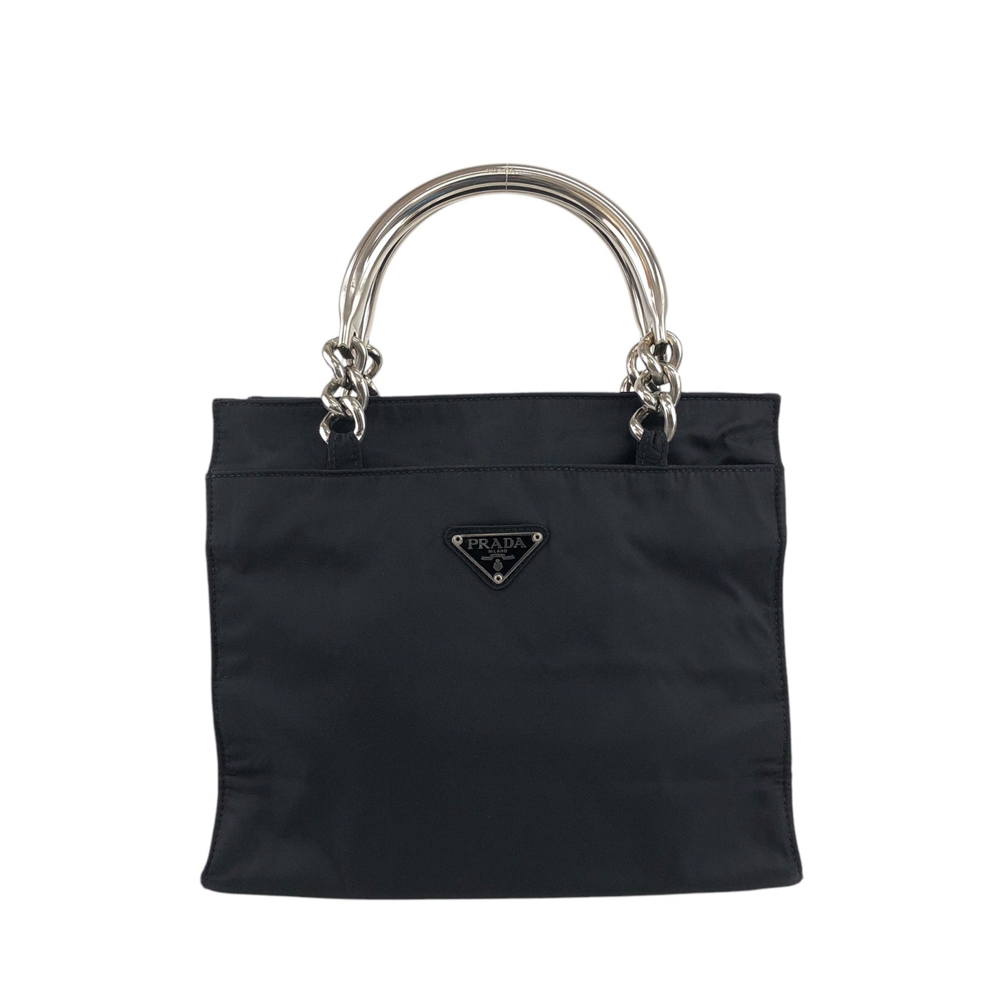 PRADA Tessuto Triangle logo Metal Handle Handbag Black Vintage 5usfgw