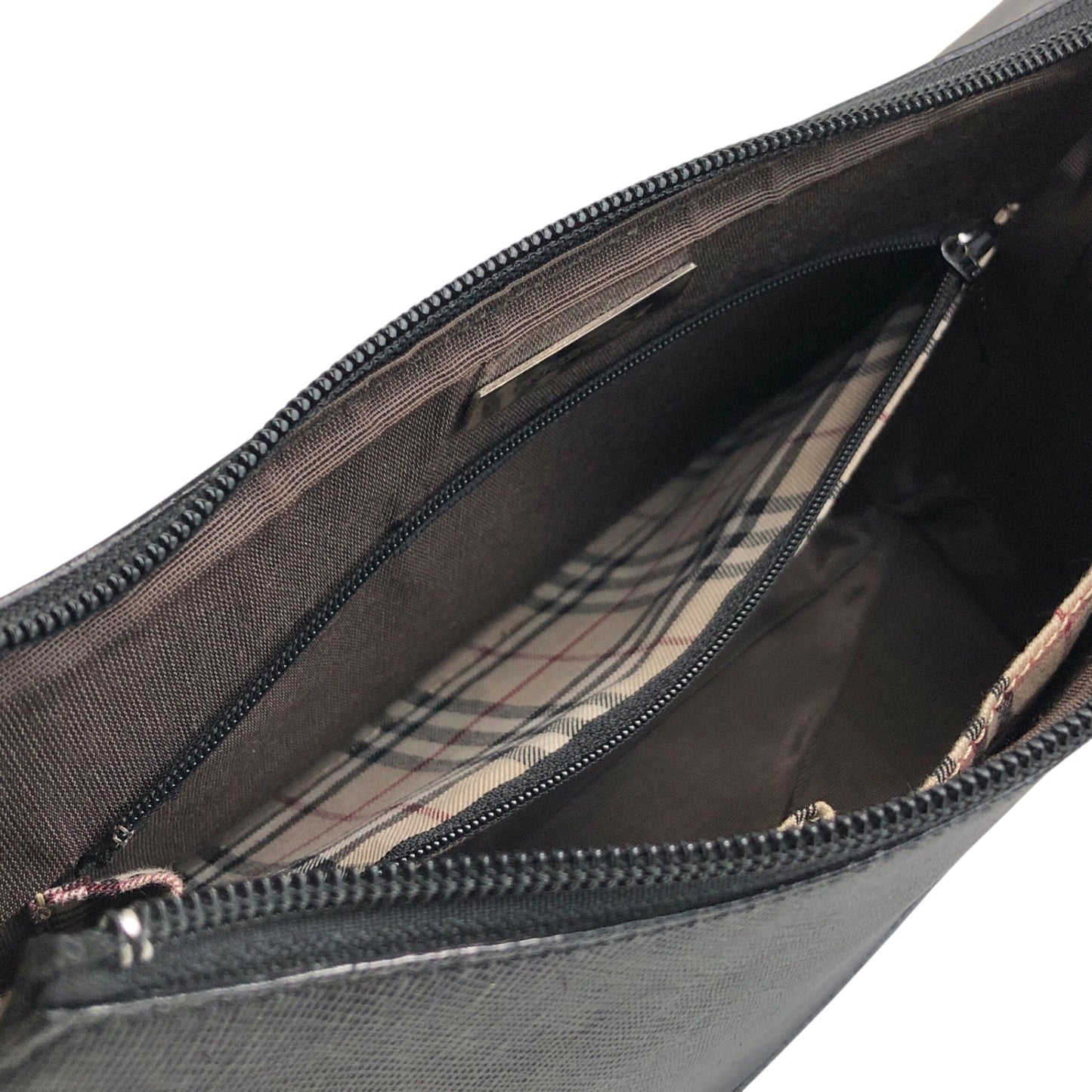 BURBERRY Logo Side Pocket Handbag Black Vintage bugrks