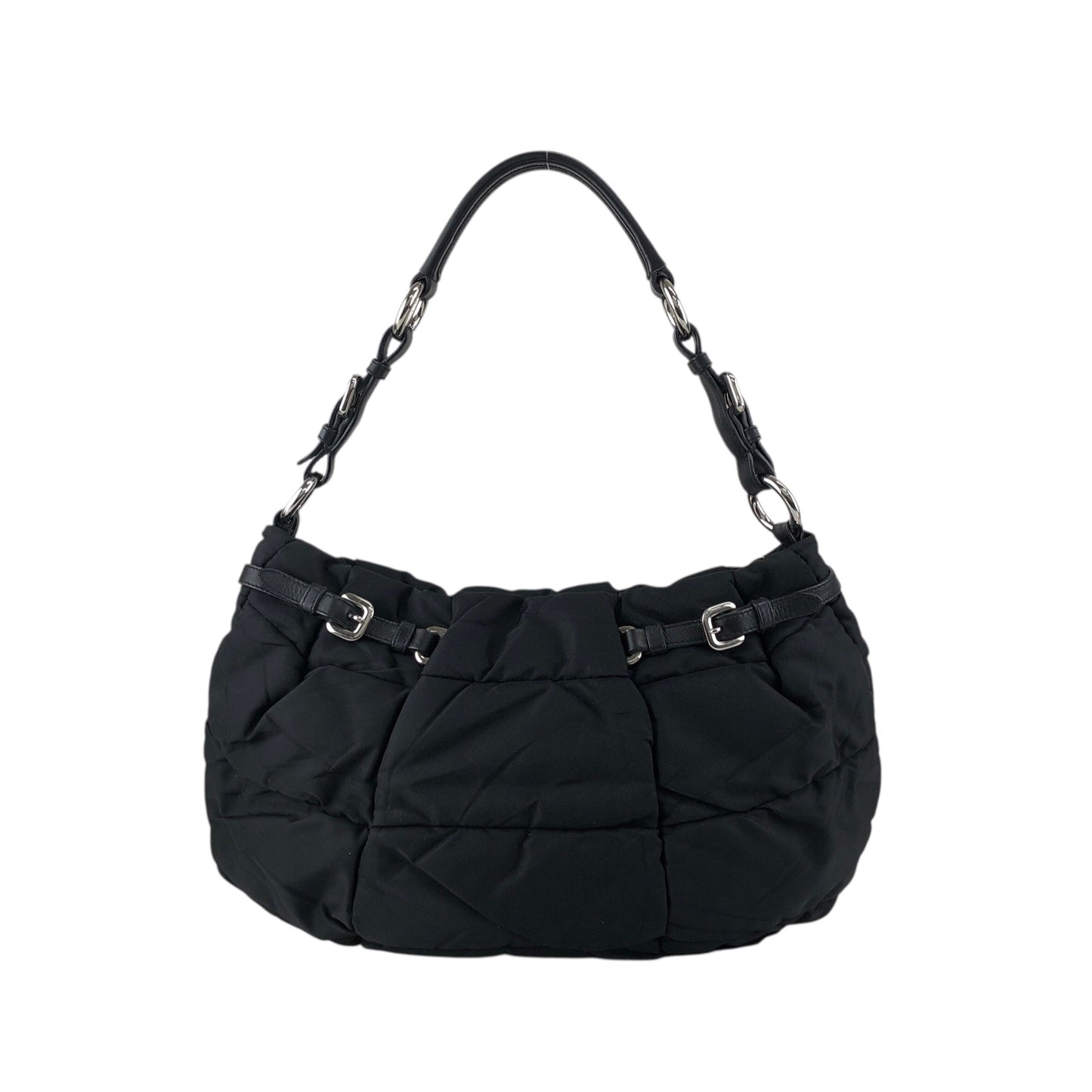 PRADA Logo Shoulder bag Hobobag Black Vintage kut77d