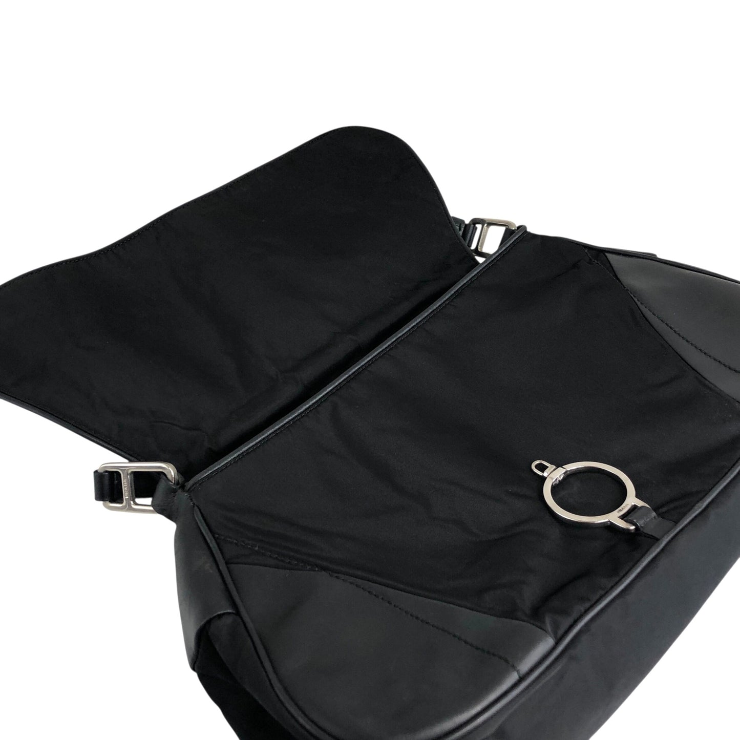 PRADA Triangle Logo Front Buckle Shoulder bag Black Vintage dwjuwu