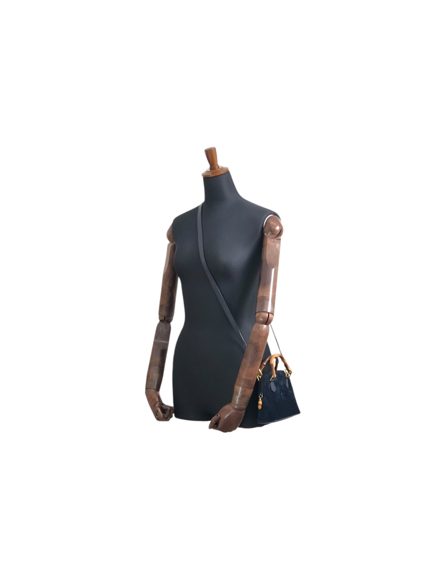 GUCCI Bamboo Two-way Handbag Shoulder bag Navy Vintage vtxfej