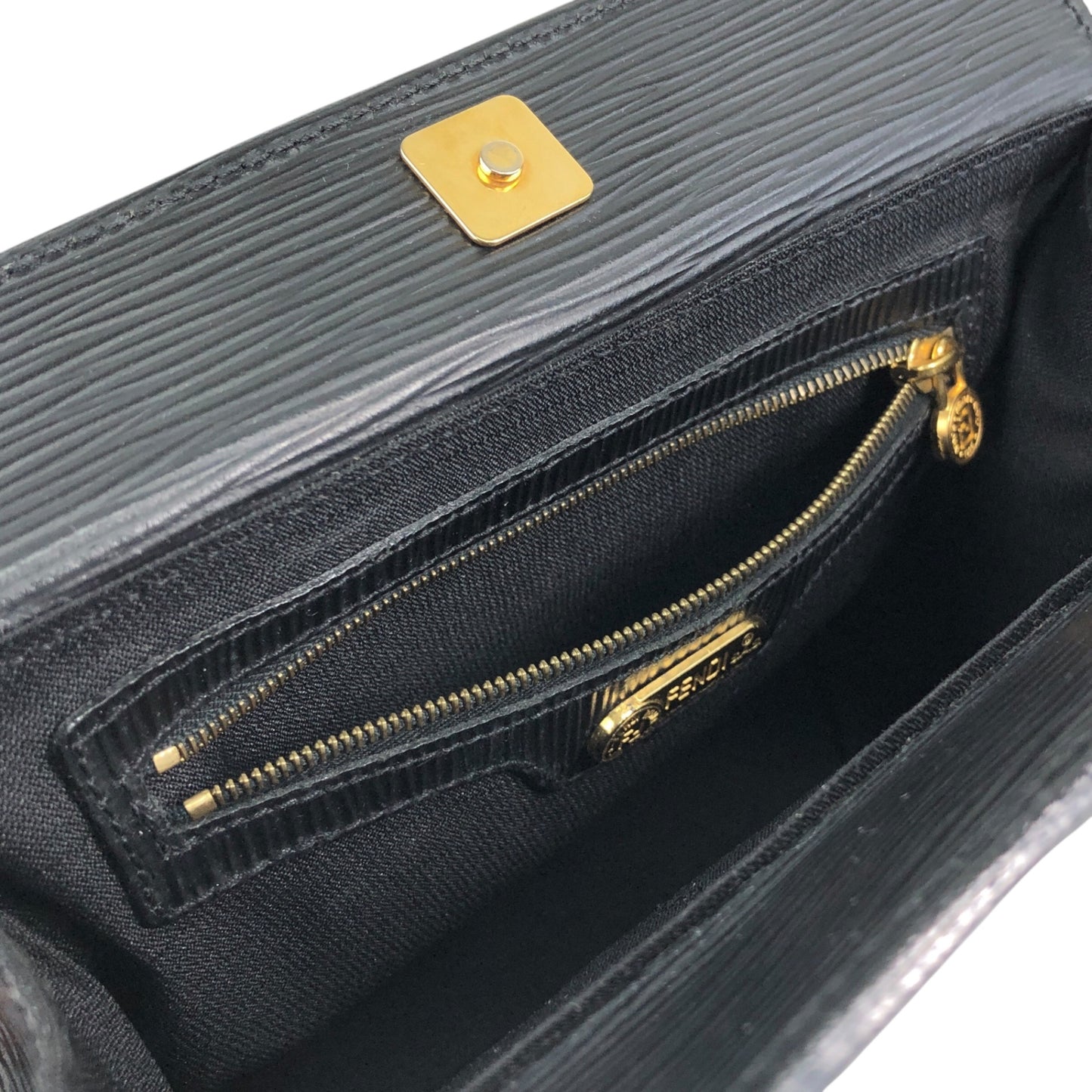 FENDI Logo Embossed Shoulder bag Black Vintage asc2di