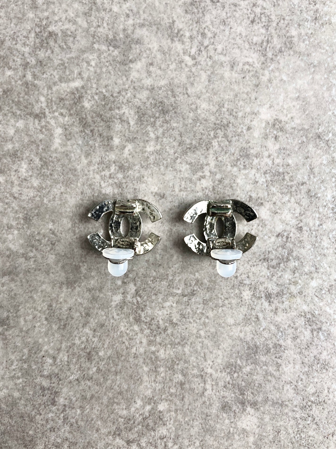 CHANEL Coco Mark Earrings Silver Vintage 68nrwn