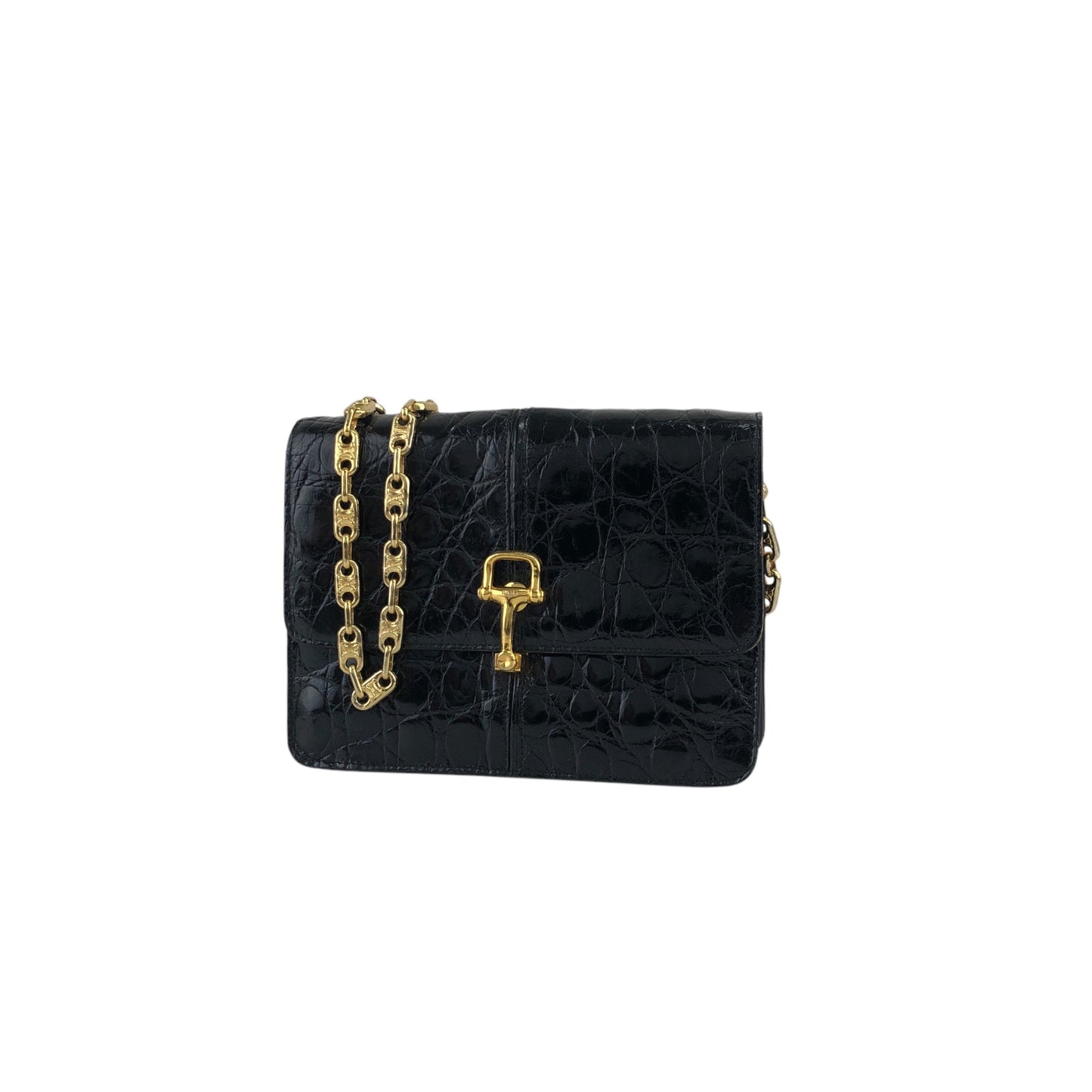 CELINE Horse Bit Chain Shoulder bag Black Vintage pu7w2k