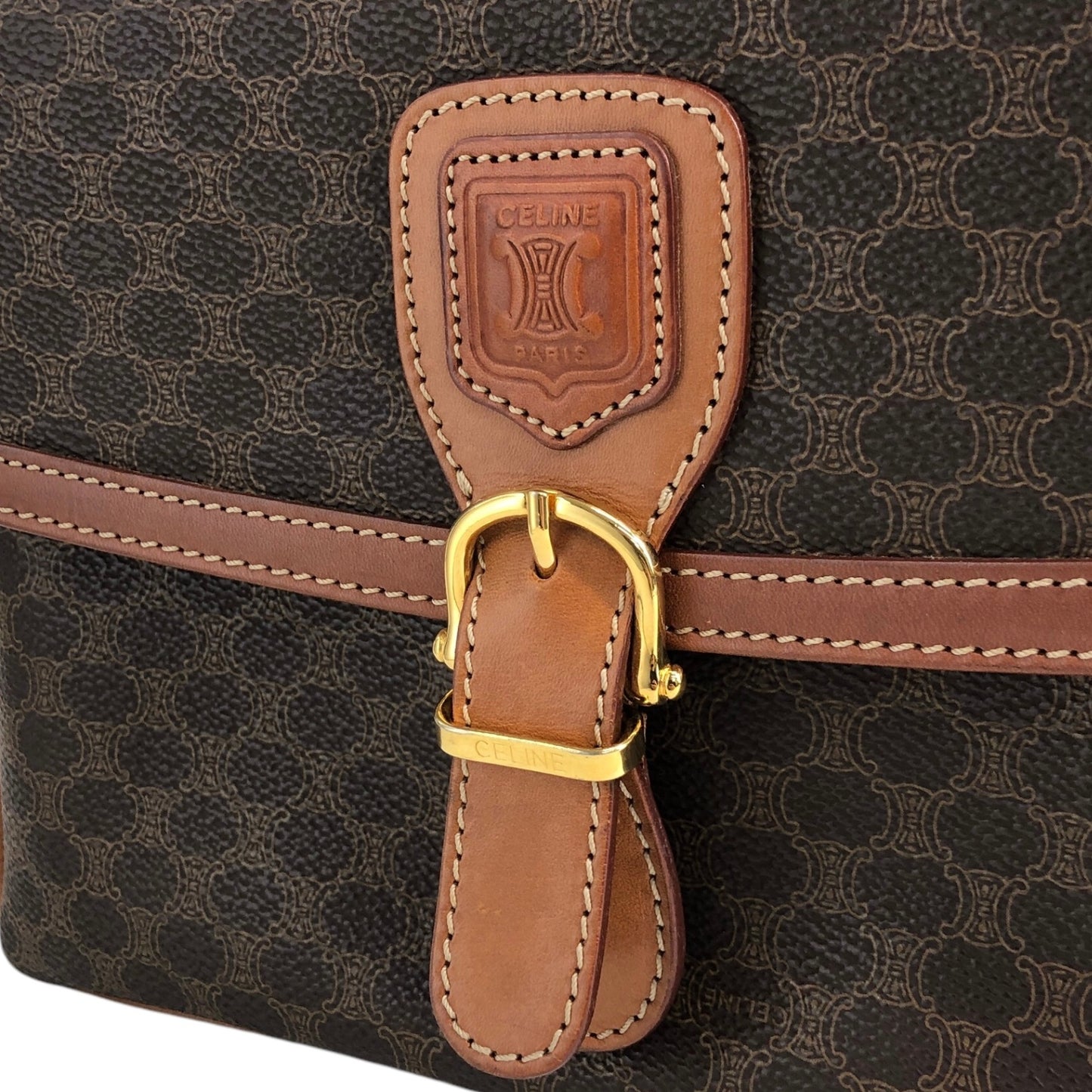CELINE Macadam Blason Front Buckle Shoulder bag Brown Vintage yanyh7