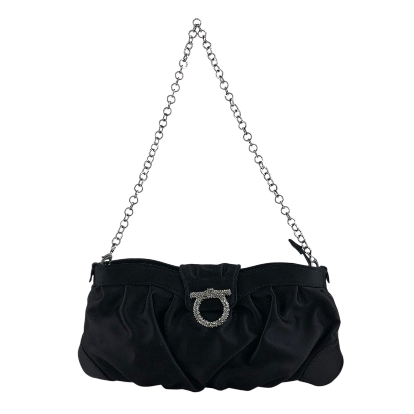 Salvatore Ferragamo Gancini Rhinestone Chain Shoulder bag Black Vintage nibfdw