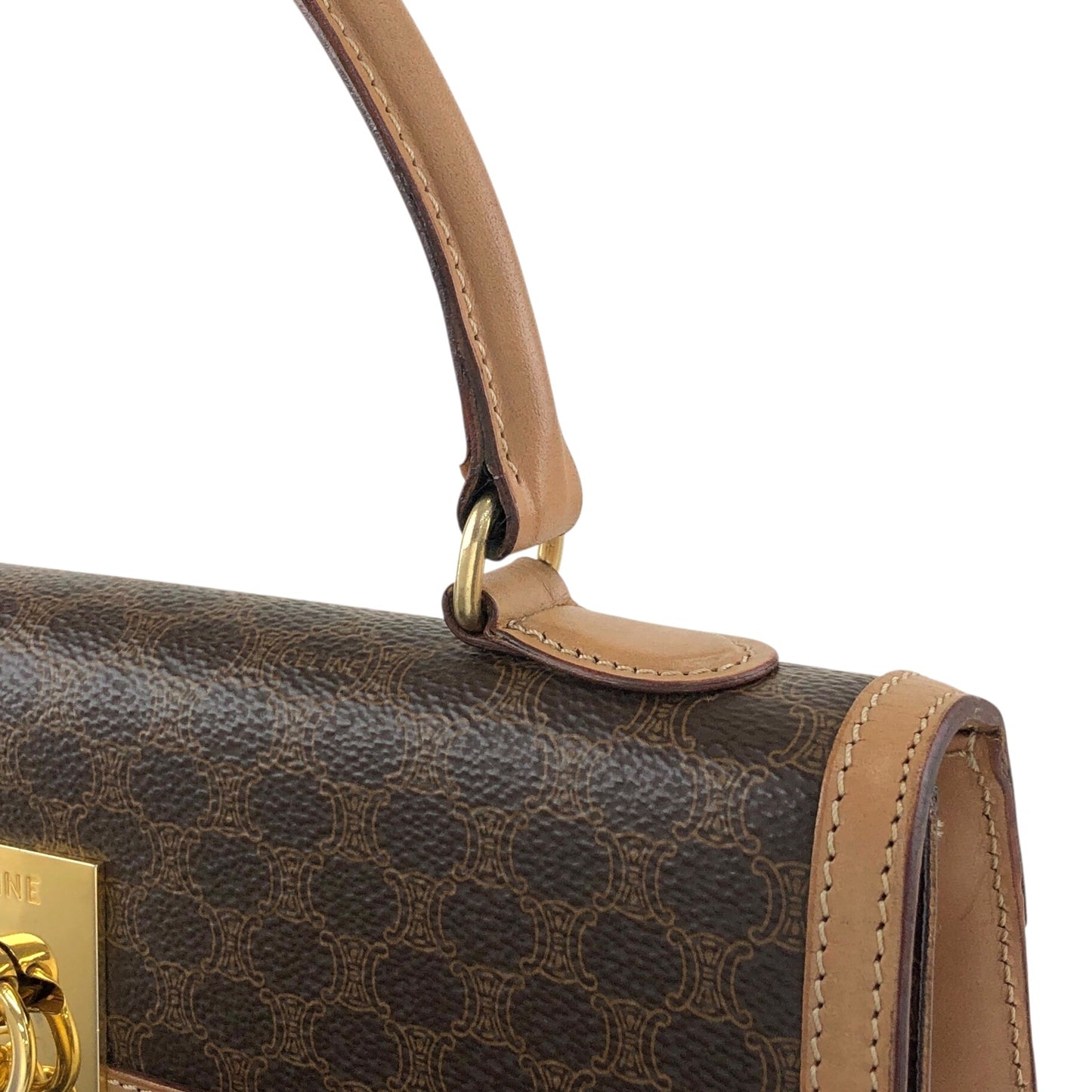 CELINE Macadam Gancini Top Handle Handbag Brown Vintage b7vuin