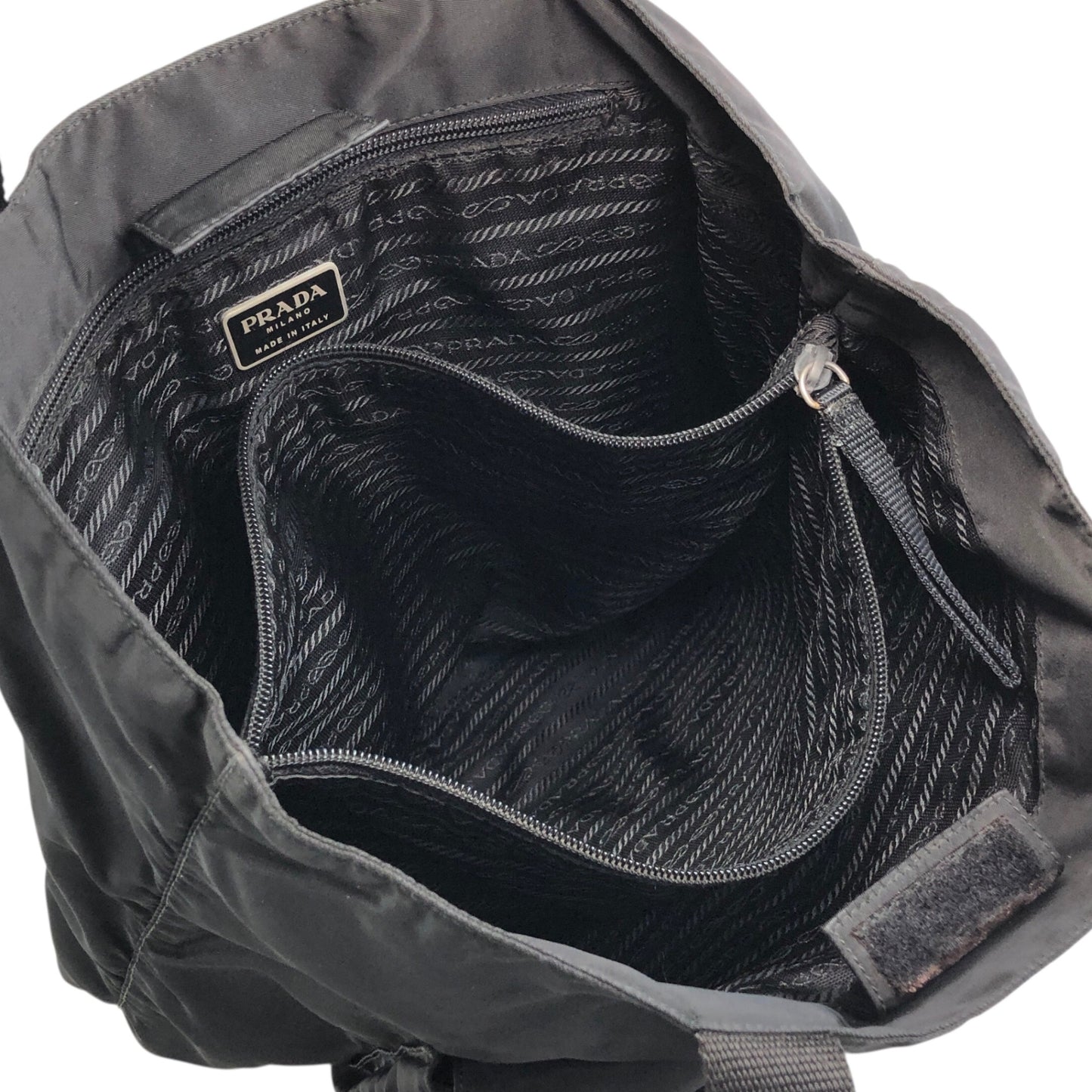 PRADA Triangle Logo Double Pocket Totebag Black Vintage ezms23
