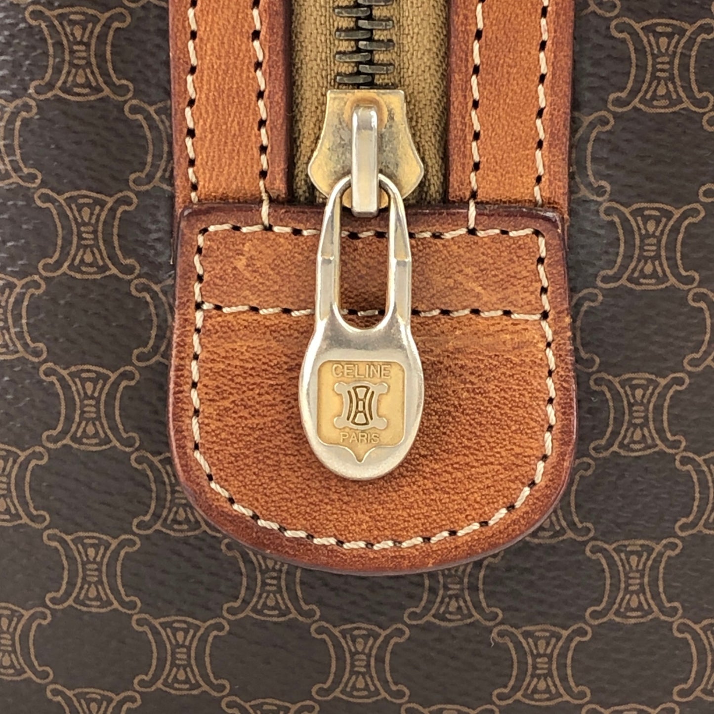 CELINE Macadam Blason Handbag Boston bag Brown Vintage xrgcpj
