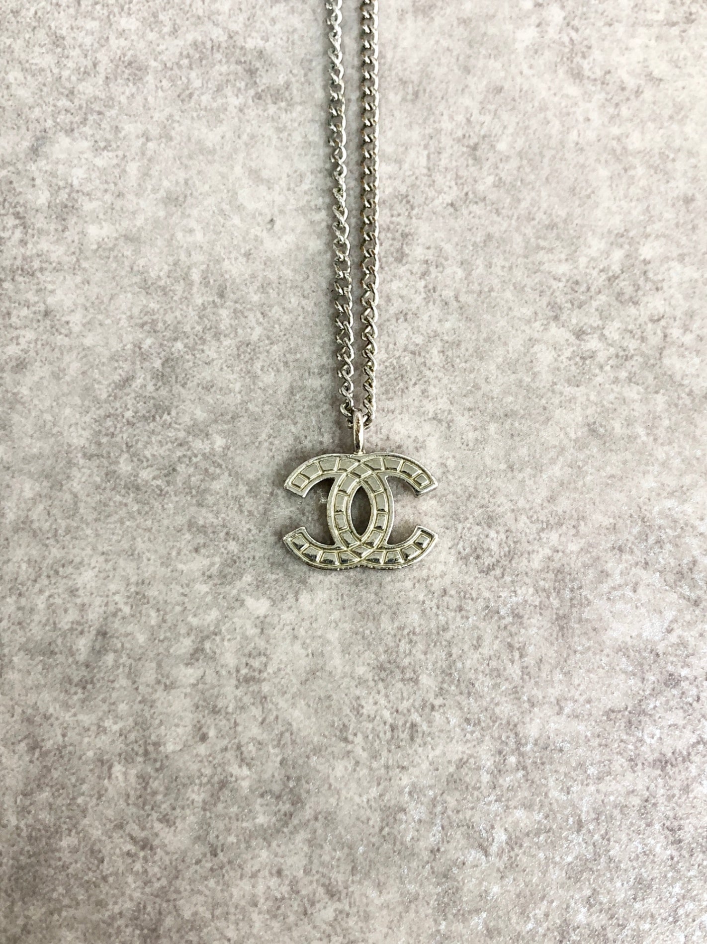 CHANEL Coco Mark Necklace Silver Vintage erswfu