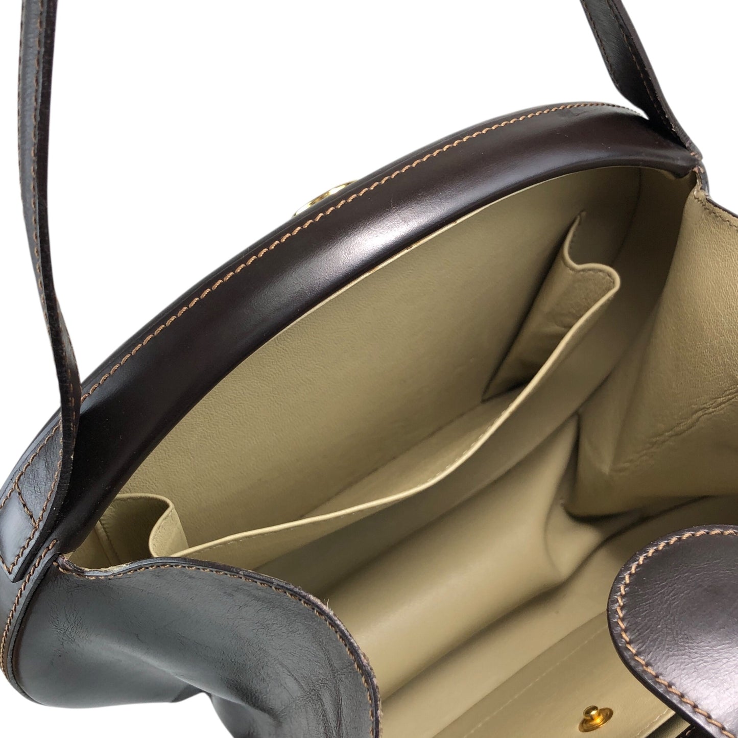 LOEWE Logo Embossed Round Handbag Brown Vintage pyjsv4