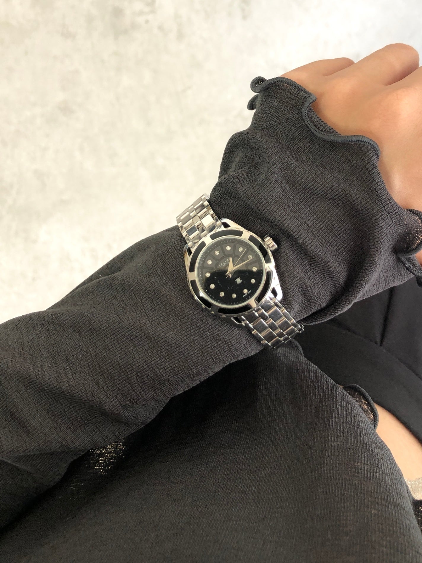 CELINE Blason Quartz Watch Silver×Black Vintage kdm68r