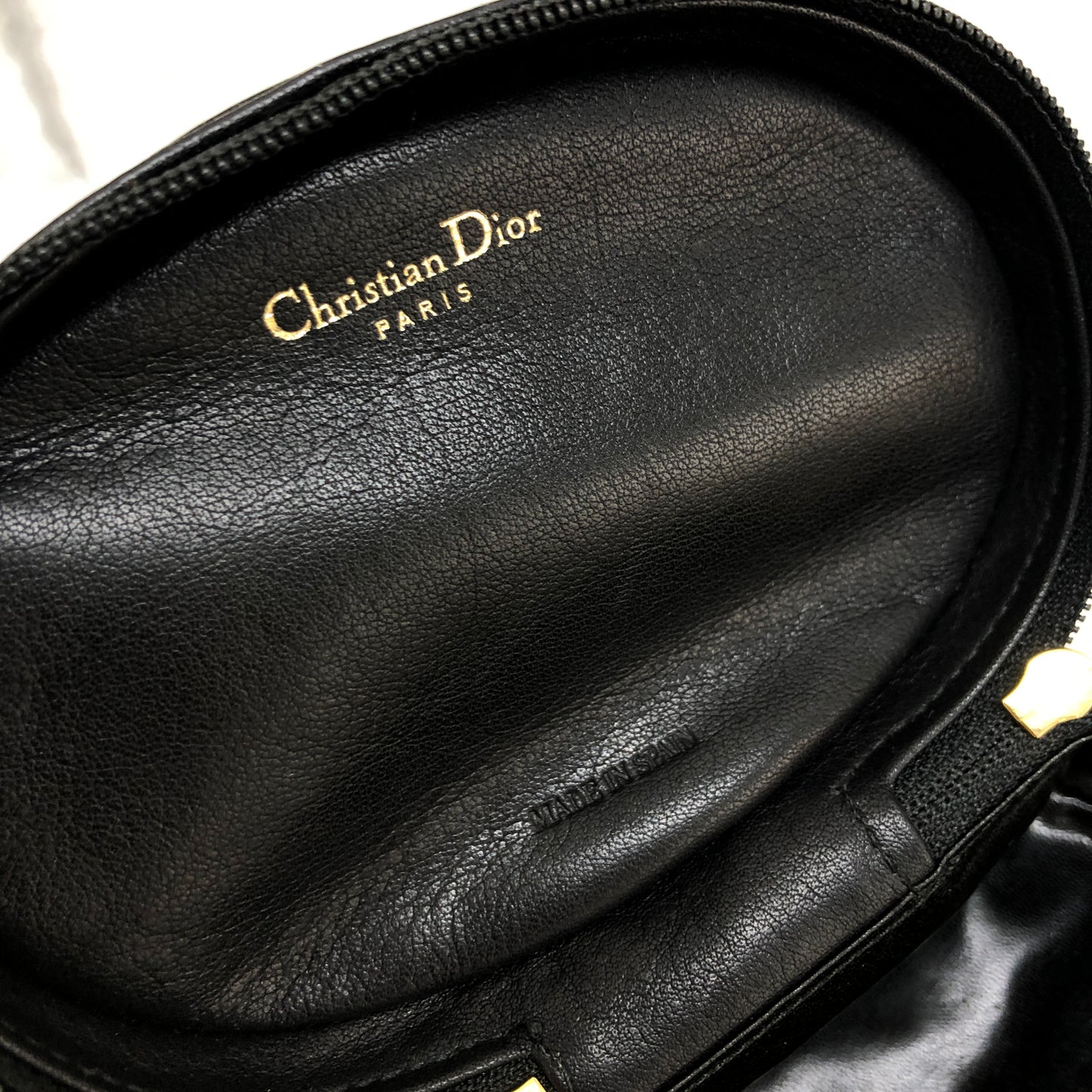 Christian Dior CD 標誌皮革化妝包黑色復古 x5rawm