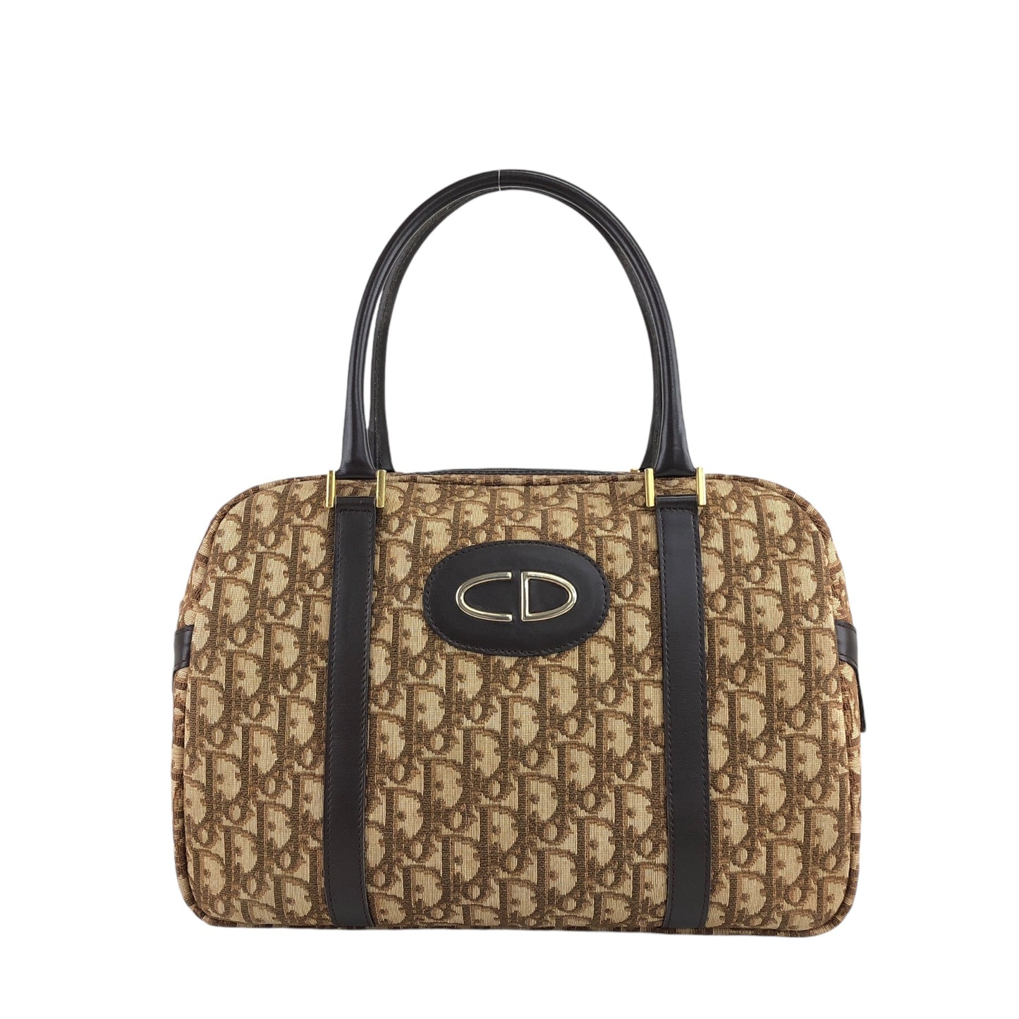 Christian Dior Trotter CD Logo Handbag Boston bag Beige Vintage cse2xn