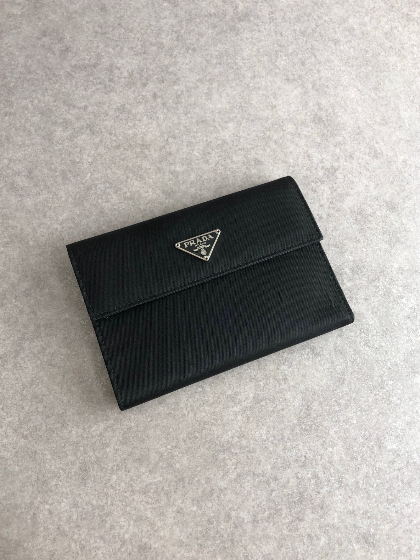 PRADA Triangle Logo Trifold Wallet Black Vintage vdir46