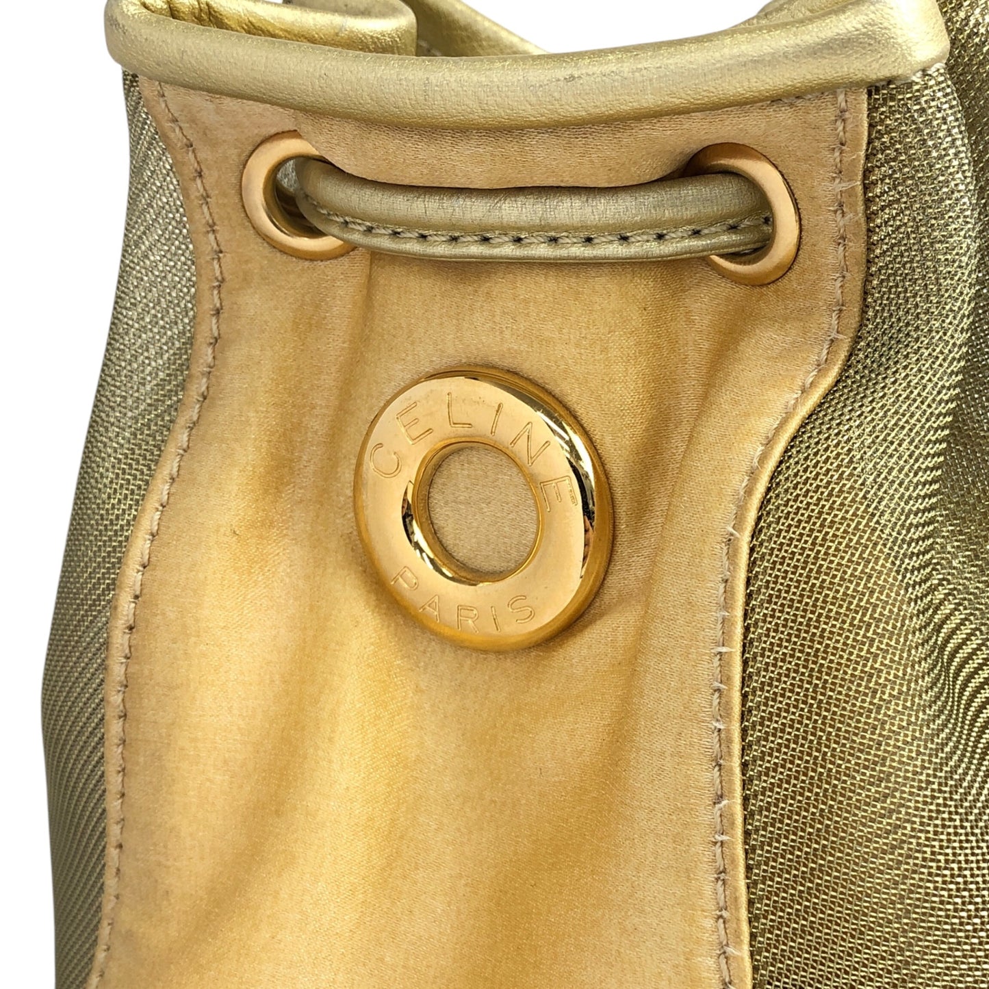 CELINE Circle Logo Drawstring Small Shoulder bag Beige Vintage s6bm4s