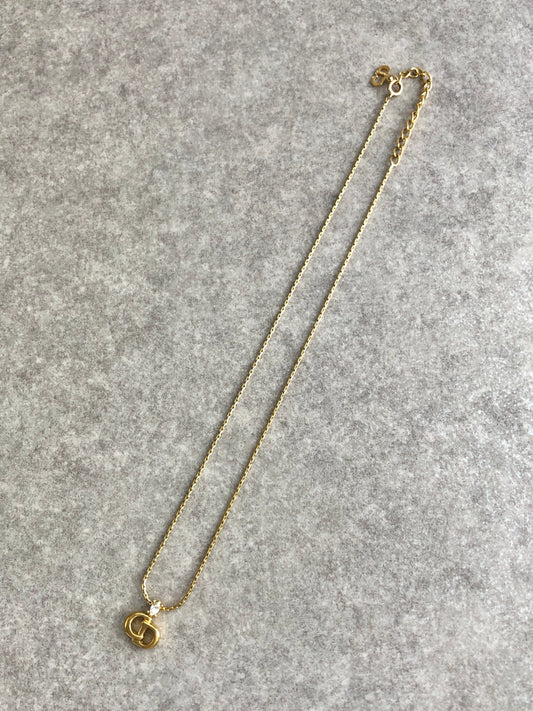 Christian Dior CD Logo Rhinestone Necklace Gold Vintage jh8nea