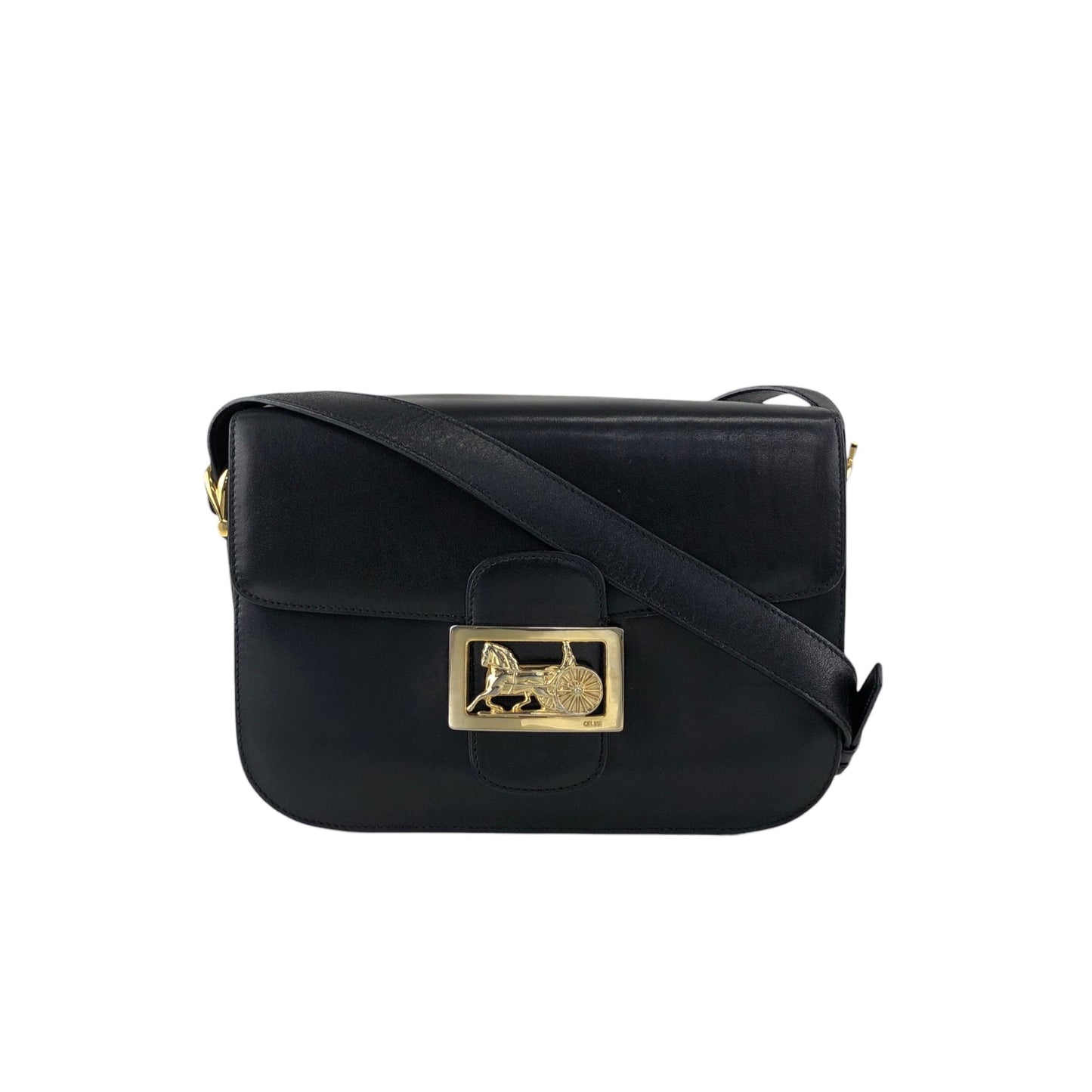 CELINE Horse Carriage Crossbody Shoulder bag Black Vintage mimnwz