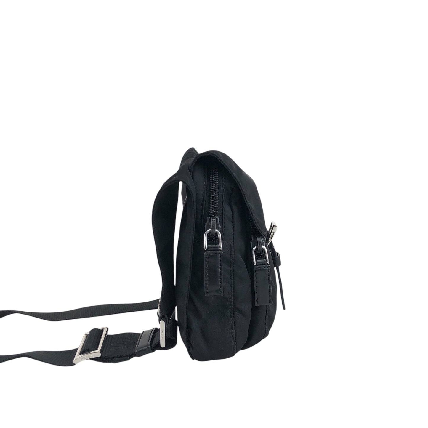 PRADA Triangle Logo Front Buckle Shoulder bag Black Vintage 3nuzig