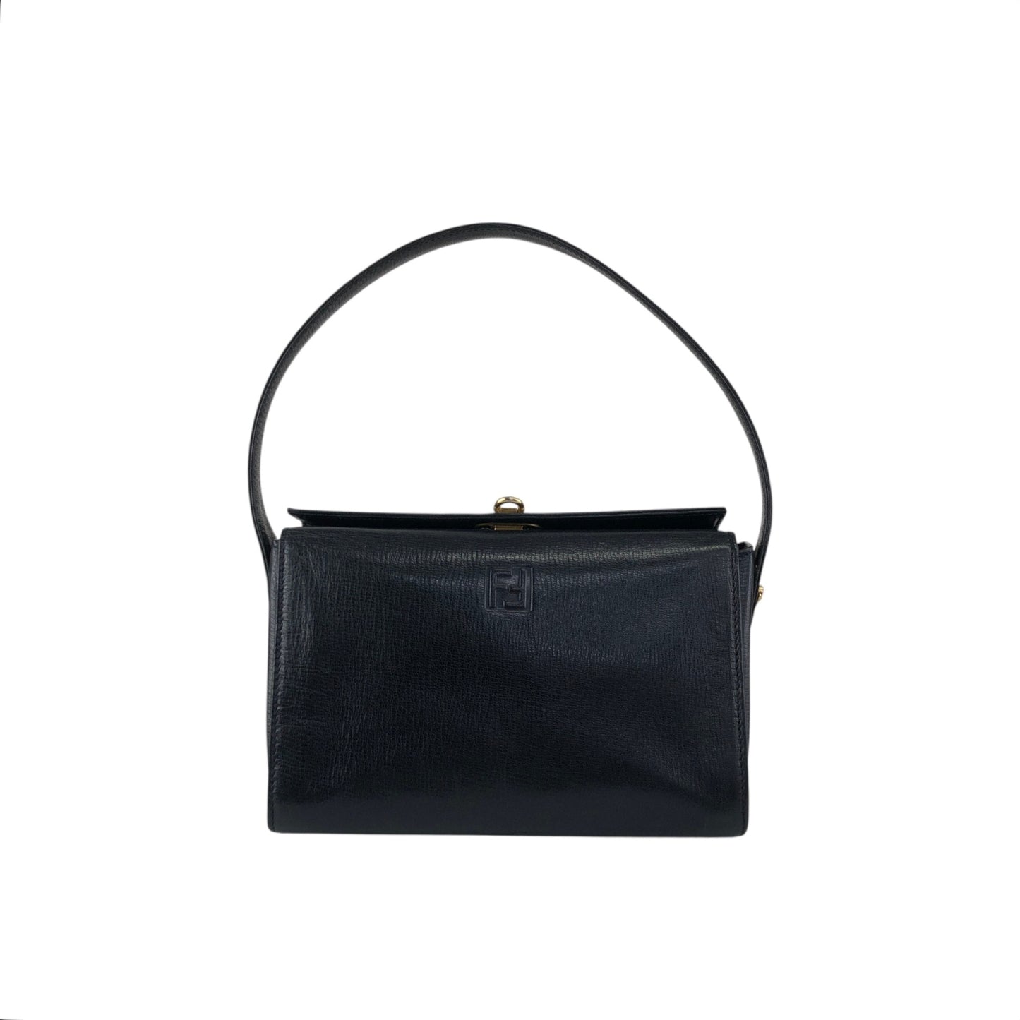 FENDI Logo Embossed Handbag Black Vintage yyxgsd