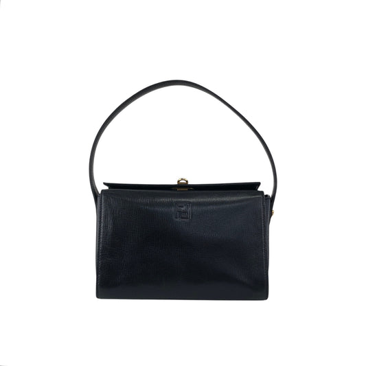 FENDI Logo Embossed Handbag Black Vintage yyxgsd